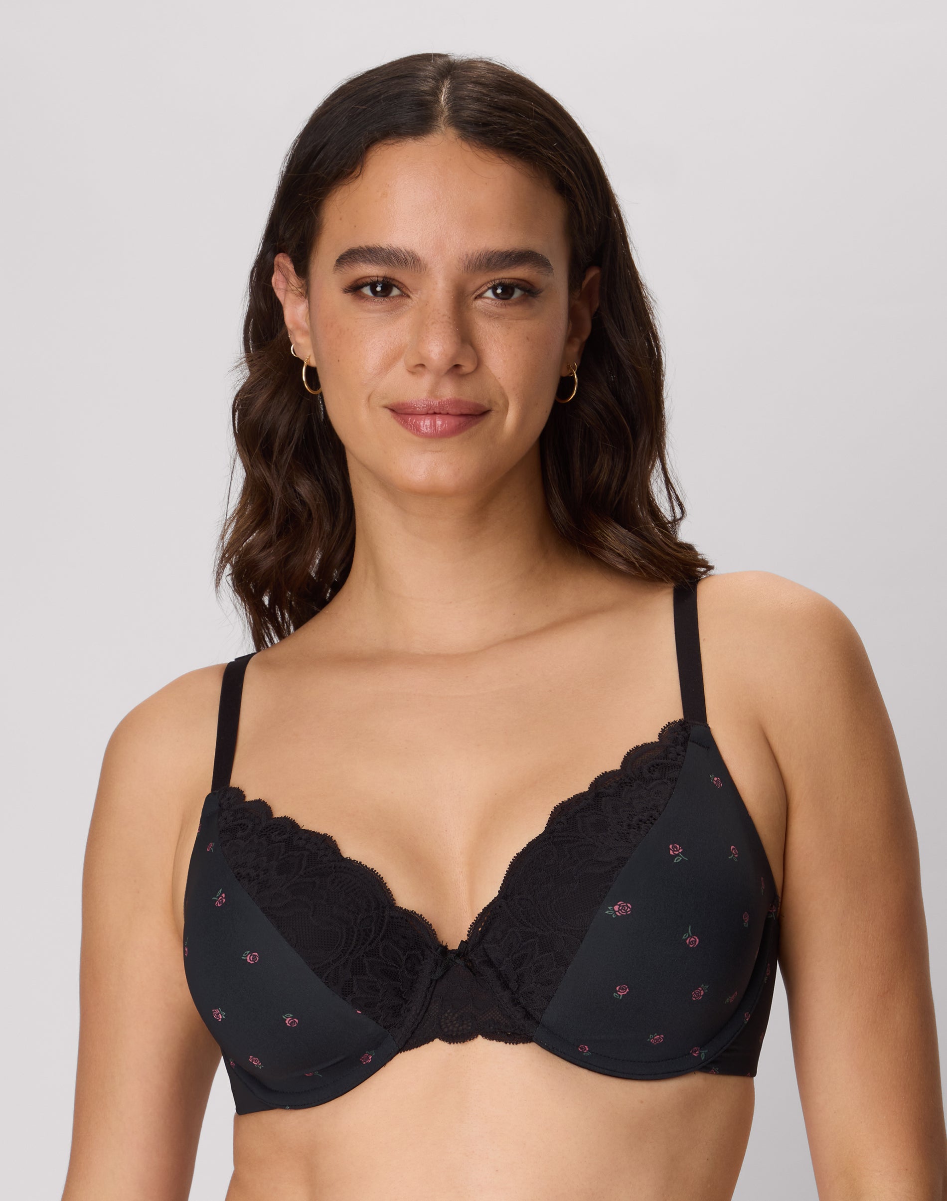 Maidenform Comfort Devotion Convertible Underwire Bra, Full Coverage Black Rosebud Romance Print 34B Women's