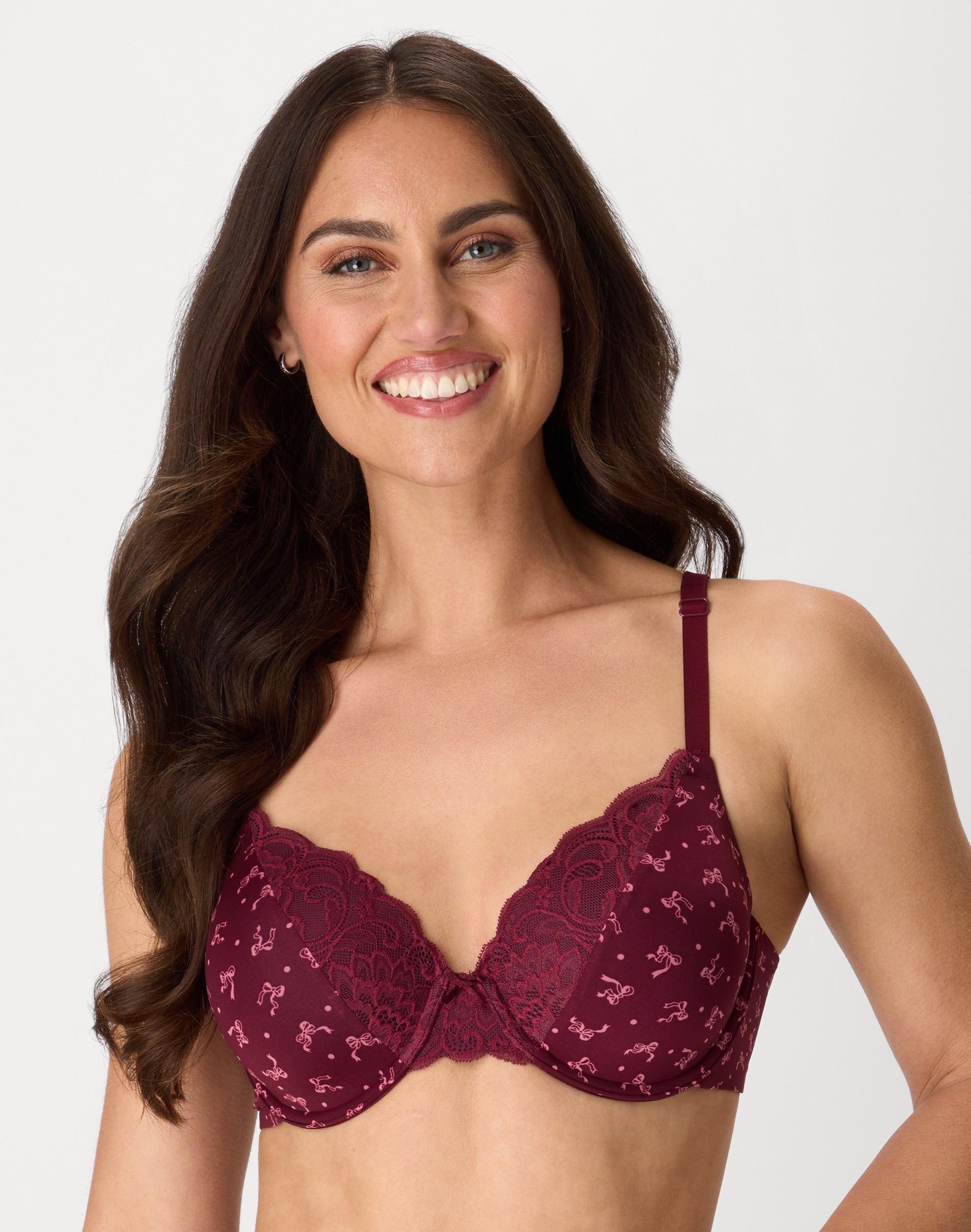 Maidenform Comfort Devotion Convertible Underwire Bra, Full Coverage Berry Fancy Bow Print 36B Women's