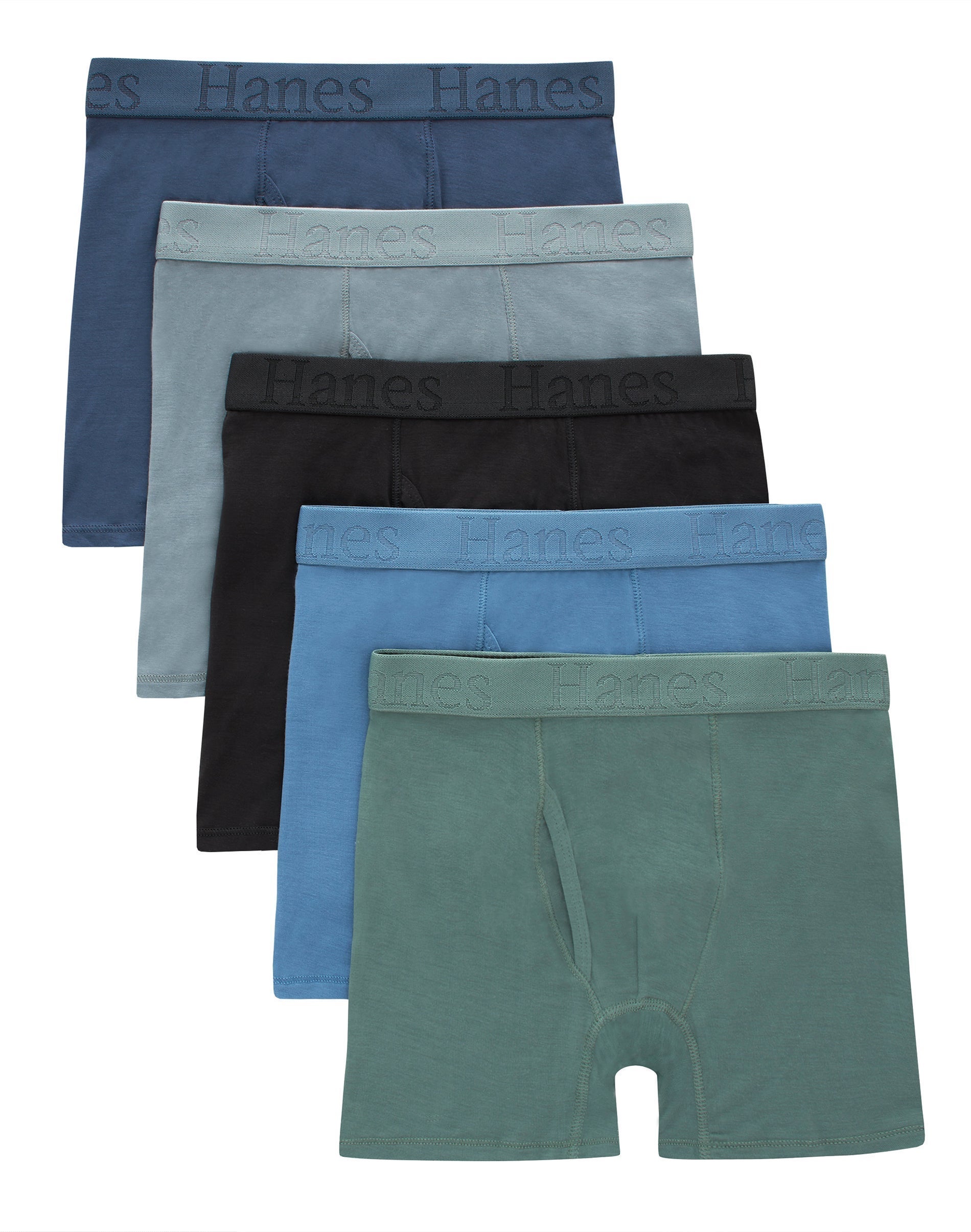 Hanes Originals Ultimate SuperSoft Boys' Boxer Brief Underwear, Black, 5-Pack Assorted M