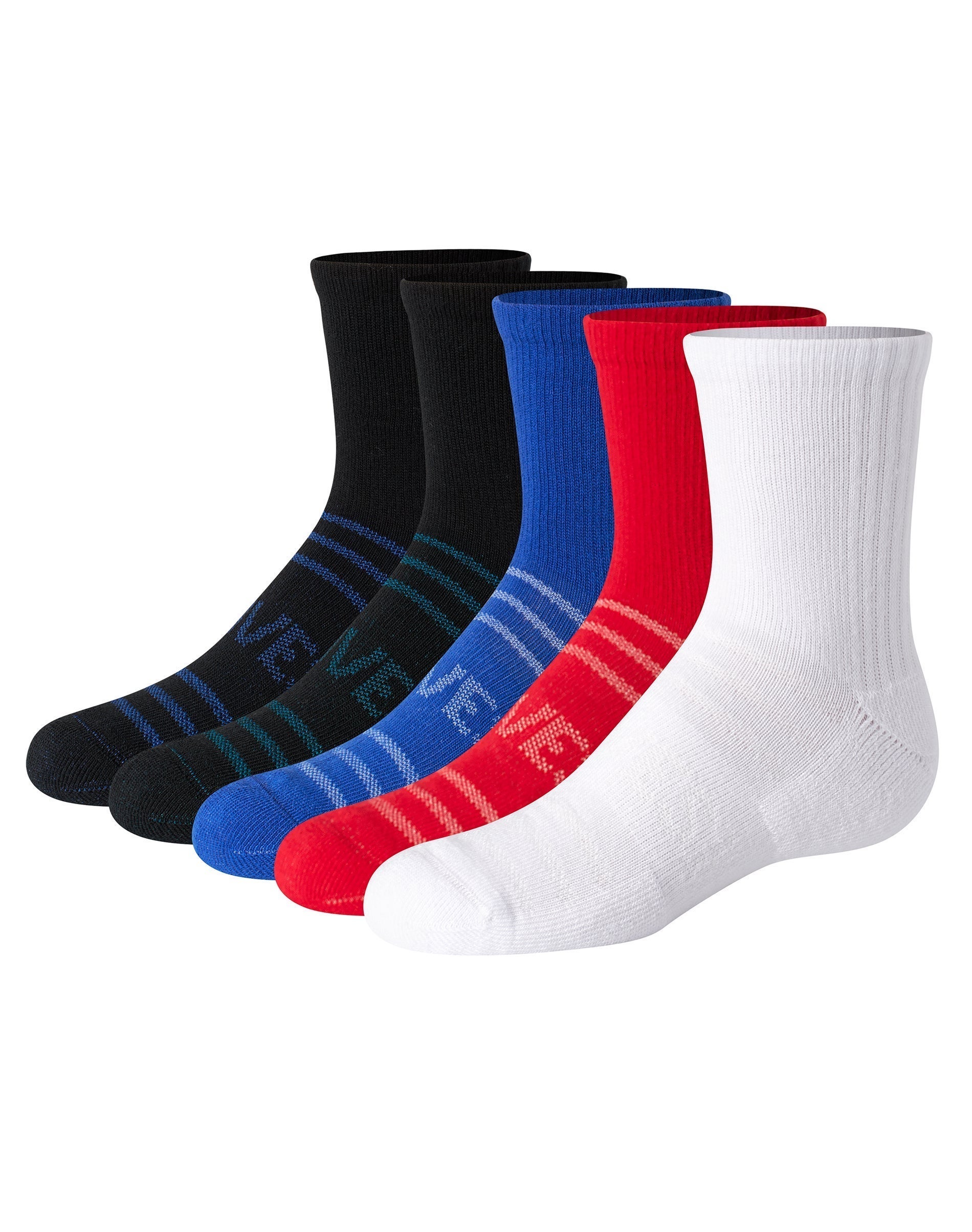 Hanes Moves Ultimate Boys' Seamless Stretch Mid Crew Socks, 6-Pairs Blue/Black S
