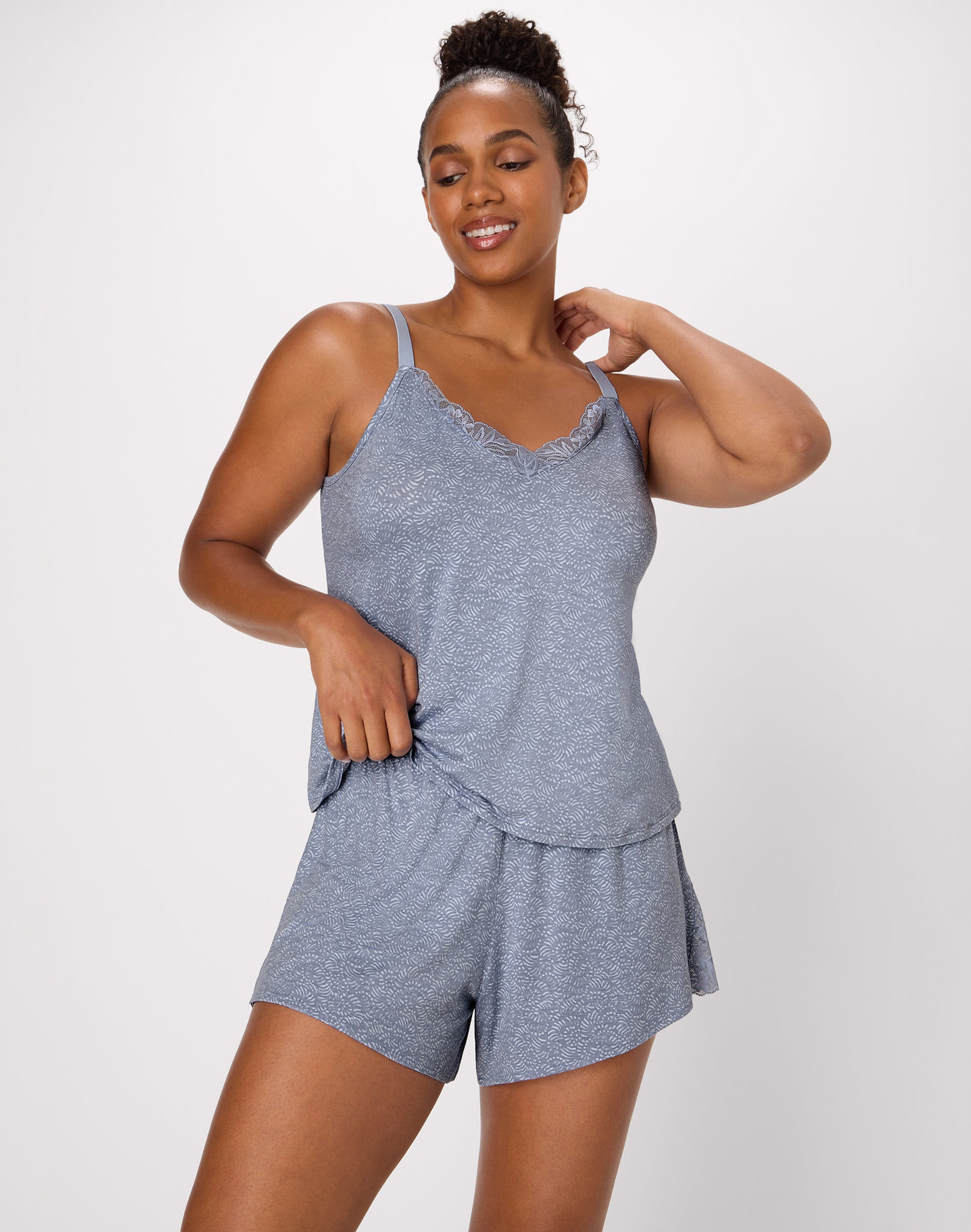 Bali Women's Breathable Pajama Set, Cami & Shorts, 3.5" Afterglow Silver Satin Print/Afterglow Print M