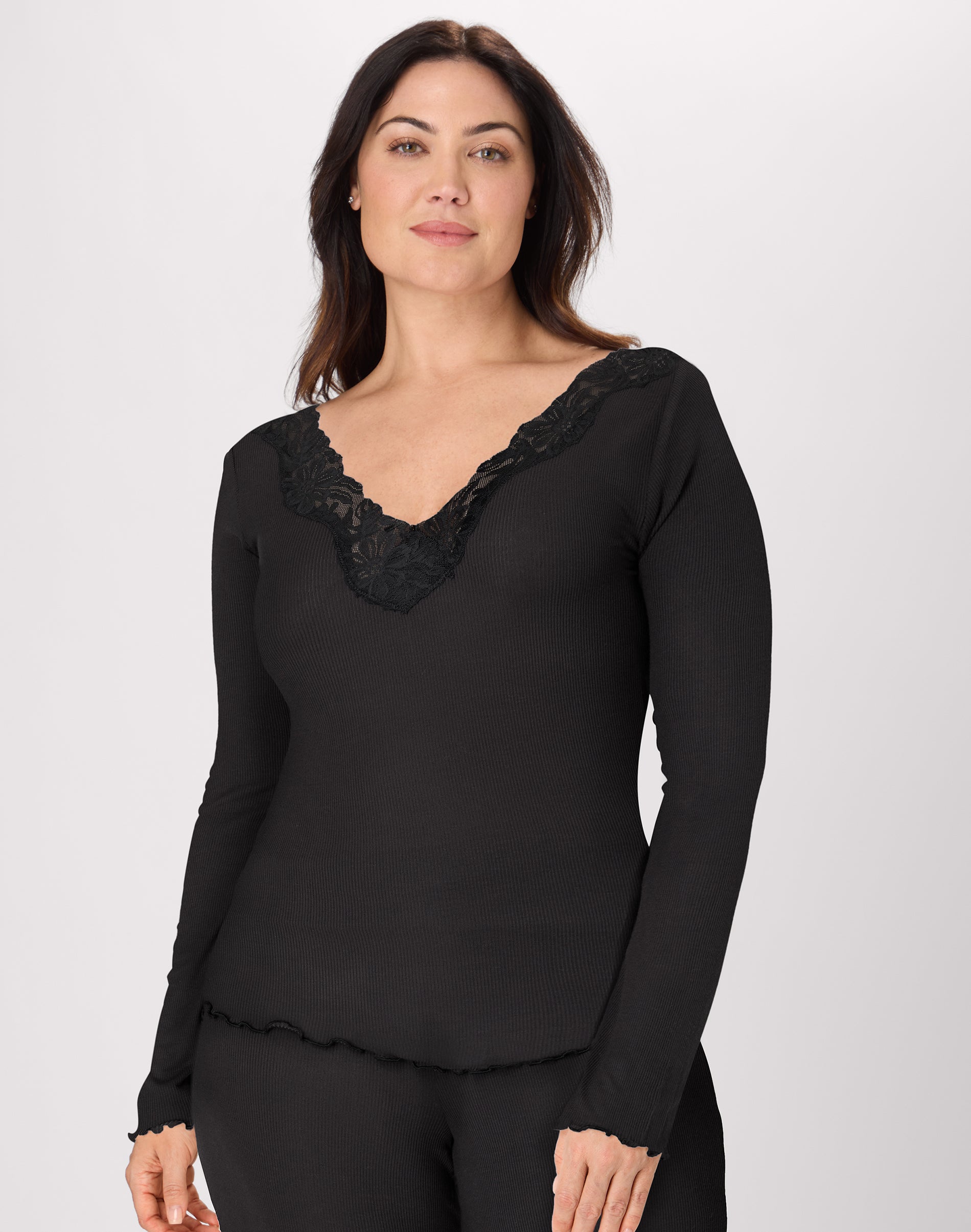 Bali Breathe Women's Pajama Set, Long-Sleeve T-Shirt & Pants, 29" Black/Black S