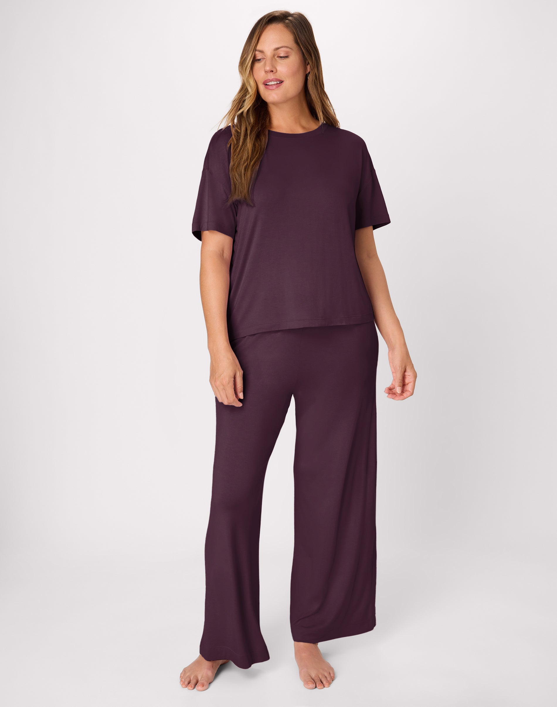 Bali Women's Pajama Set, T-Shirt & Pants, 29" Blackberry Jam/Blackberry Jam L