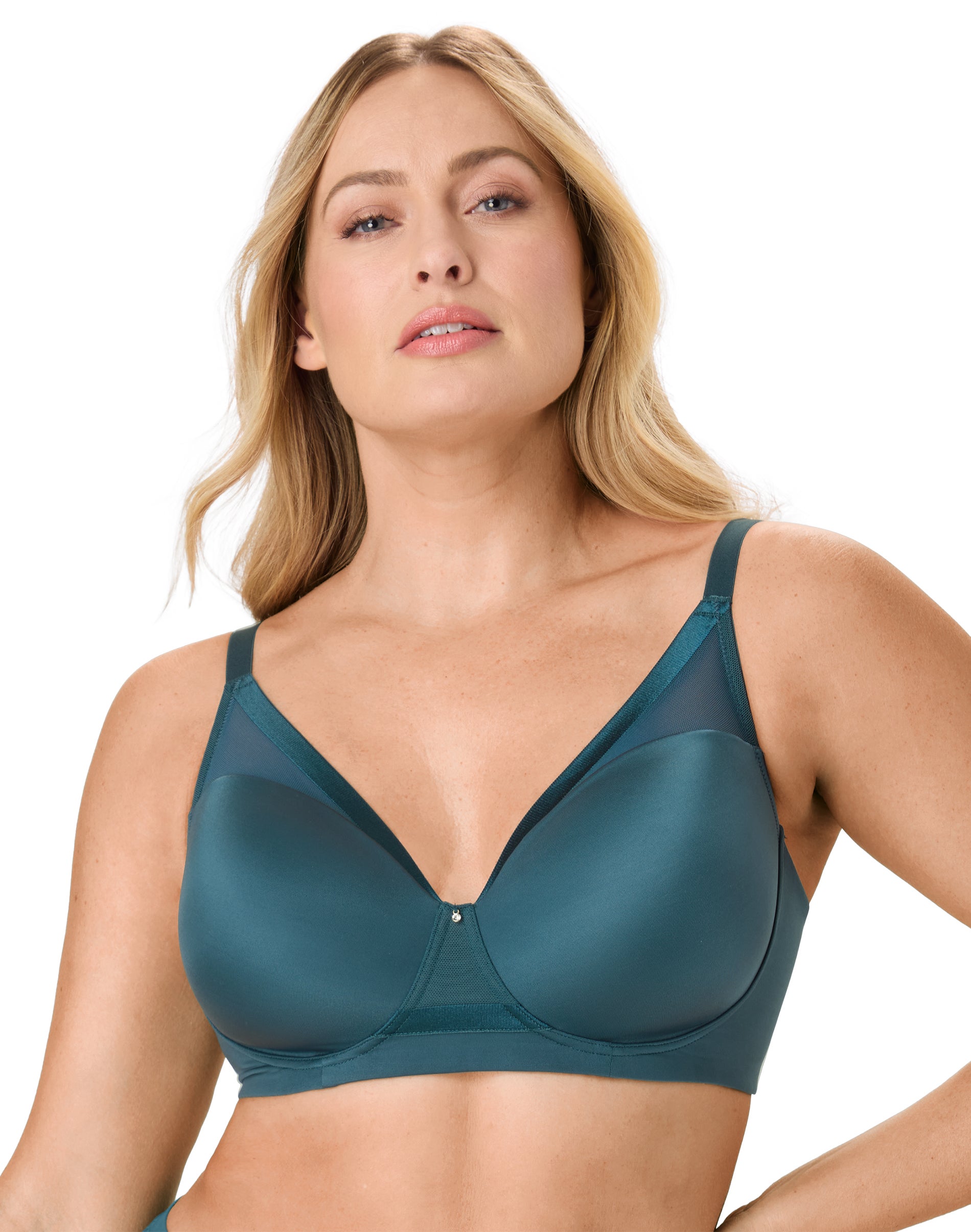 Bali Flawless Fit Women's Wireless Bra with Foam, T-Shirt, Moisture Wicking Sophisticated Teal 2XL
