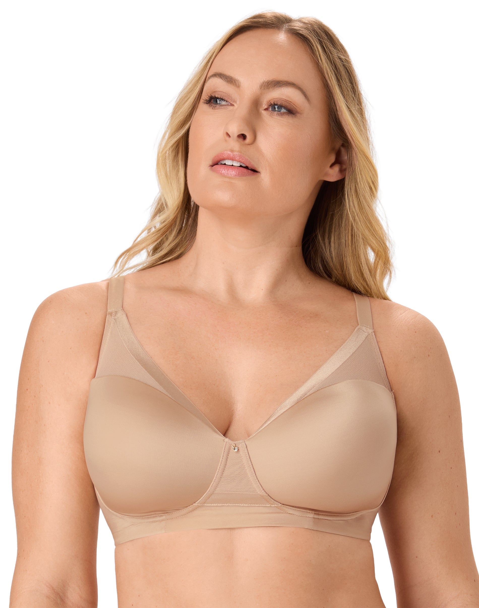 Bali Flawless Fit Women's Wireless Bra with Foam, T-Shirt, Moisture Wicking Almond 3XL