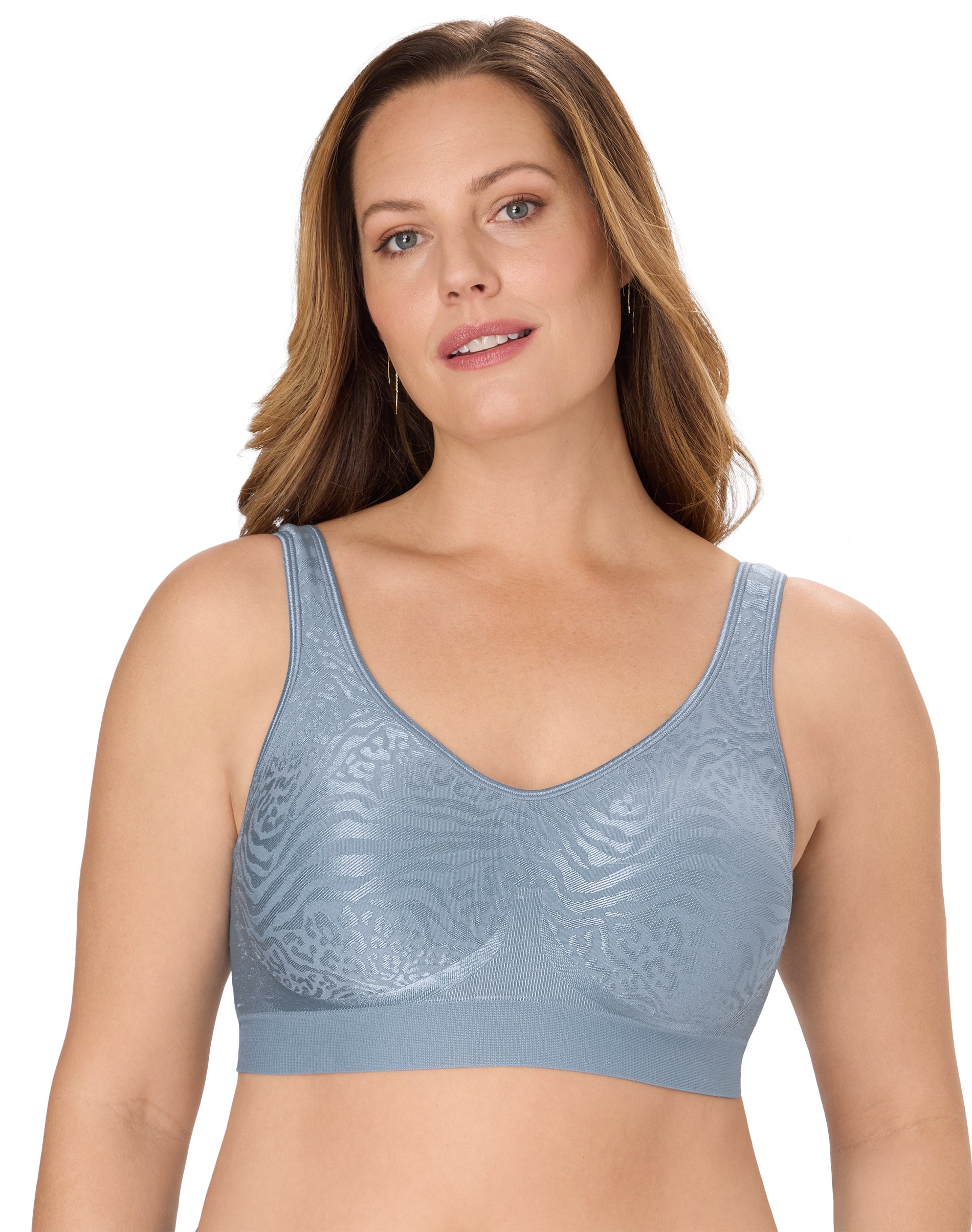 Bali Comfort Revolution ComfortFlex Fit Shaping Wireless Bra Silver Satin Mixed Animal 2XL Women's