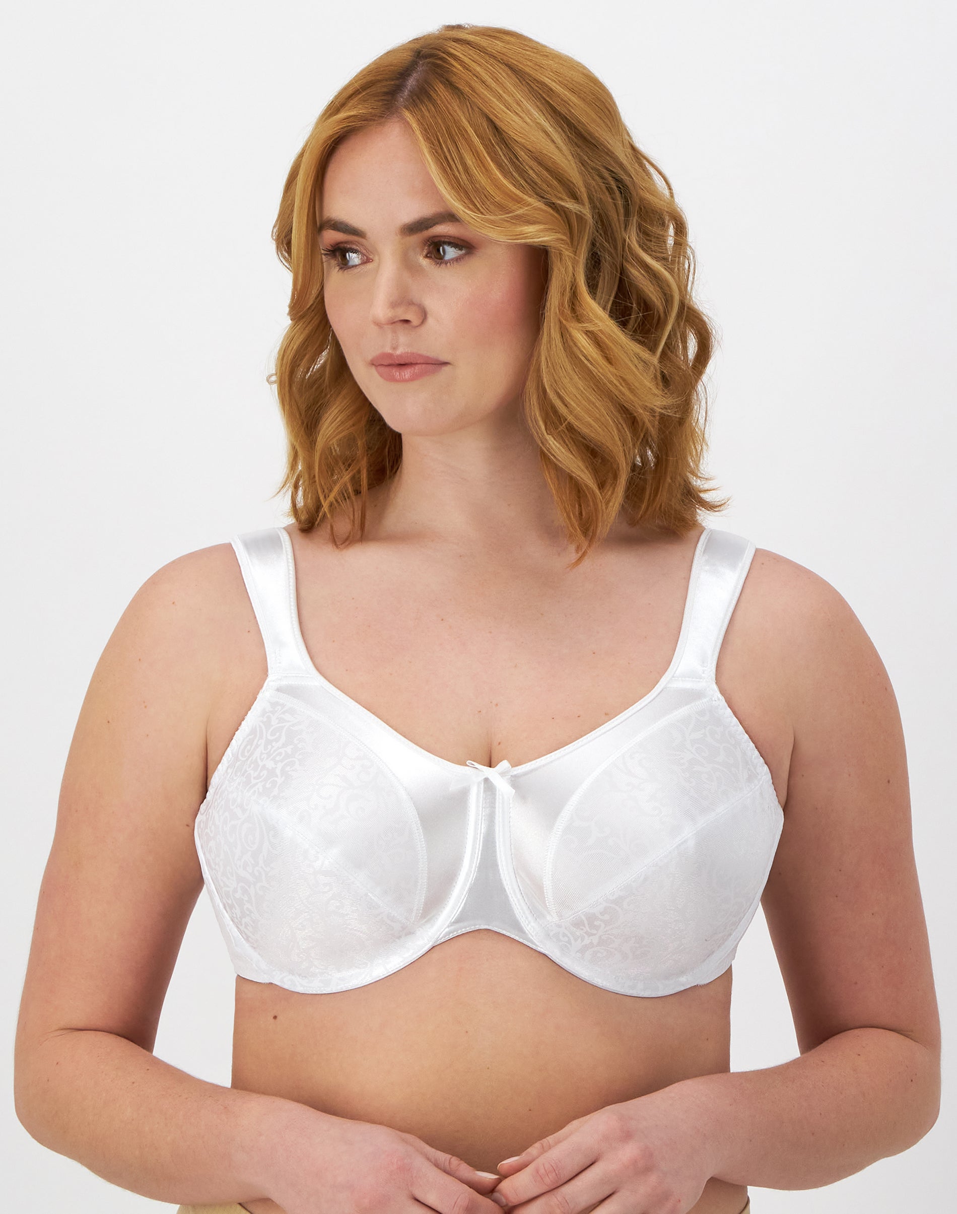Bali Satin Tracings Underwire Minimizer Bra White 36DD Women's