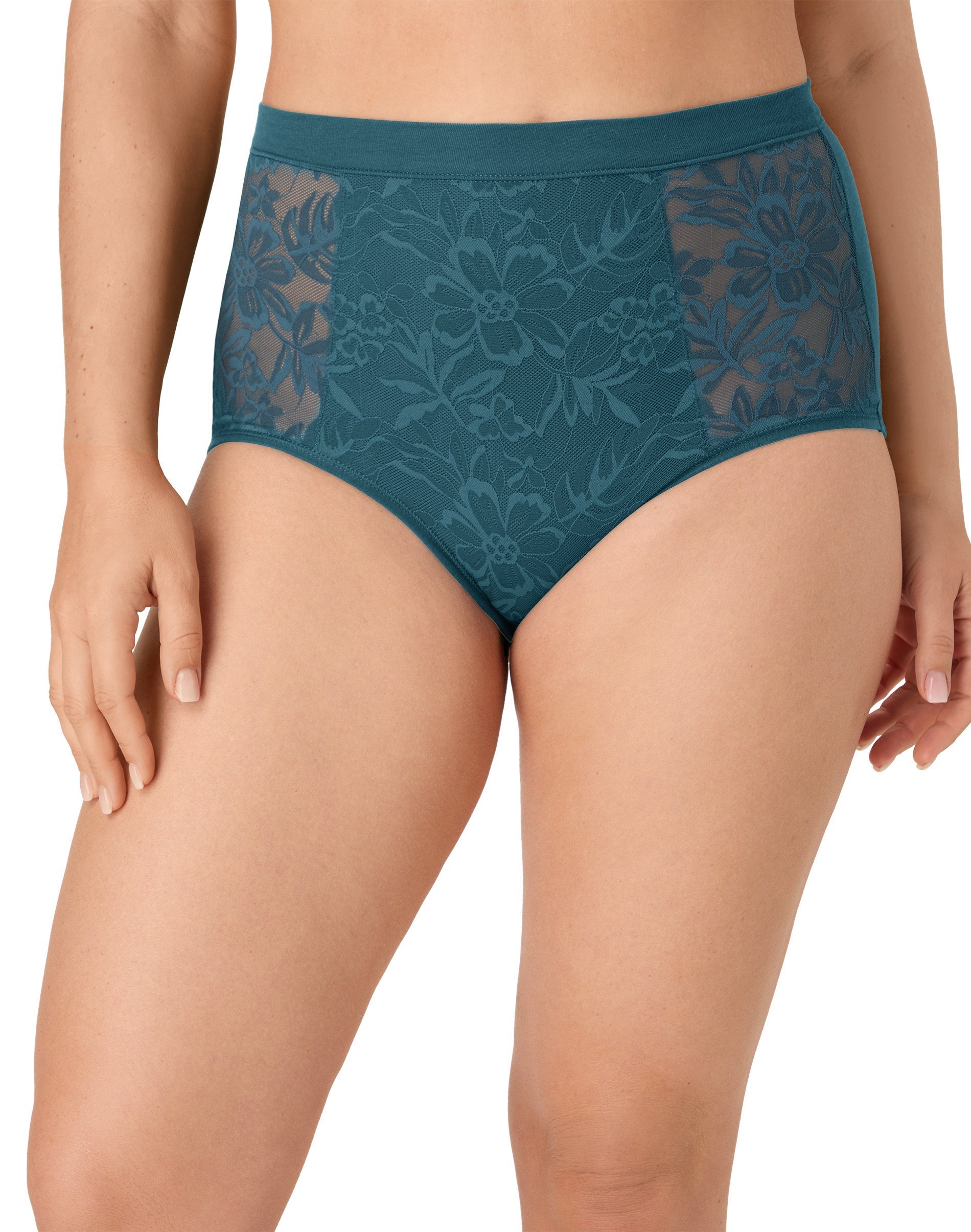 Bali Breathe Cotton Modal Lace High Rise Brief Sophisticated Teal L Women's