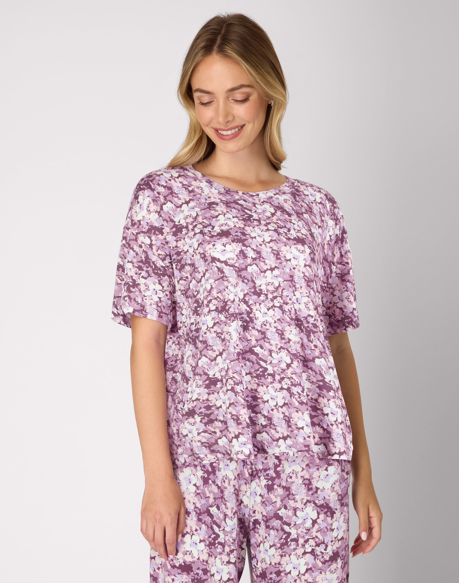 Bali Breathe Sleepwear Short Sleeve T-Shirt Currant Purple Garden Flor Prt 2XL Women's