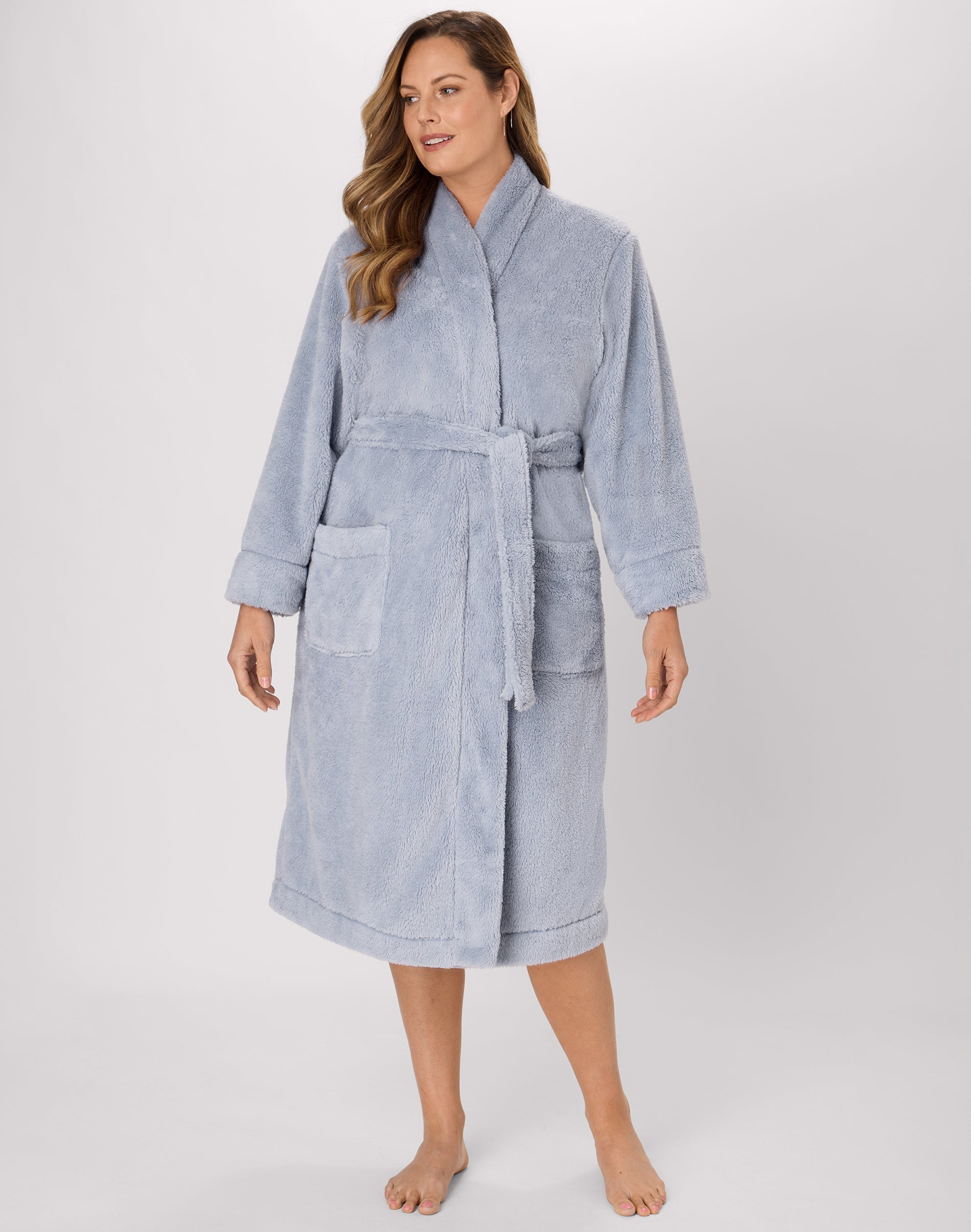 Bali Breathe Women's Robe, Plush Loungewear, Cozy Fleece Silver Satin S/M