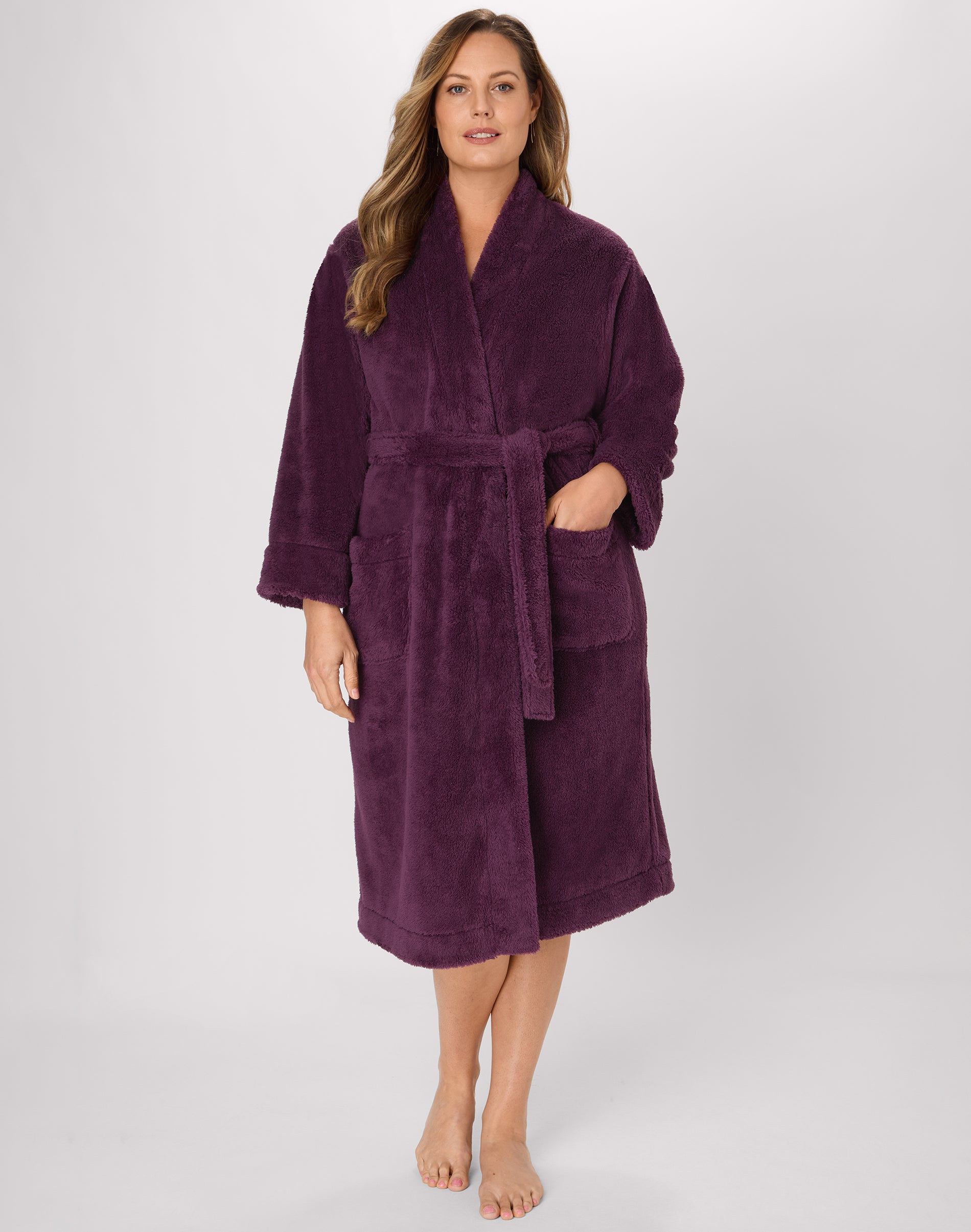 Bali Breathe Women's Robe, Plush Loungewear, Cozy Fleece Blackberry Jam L/XL