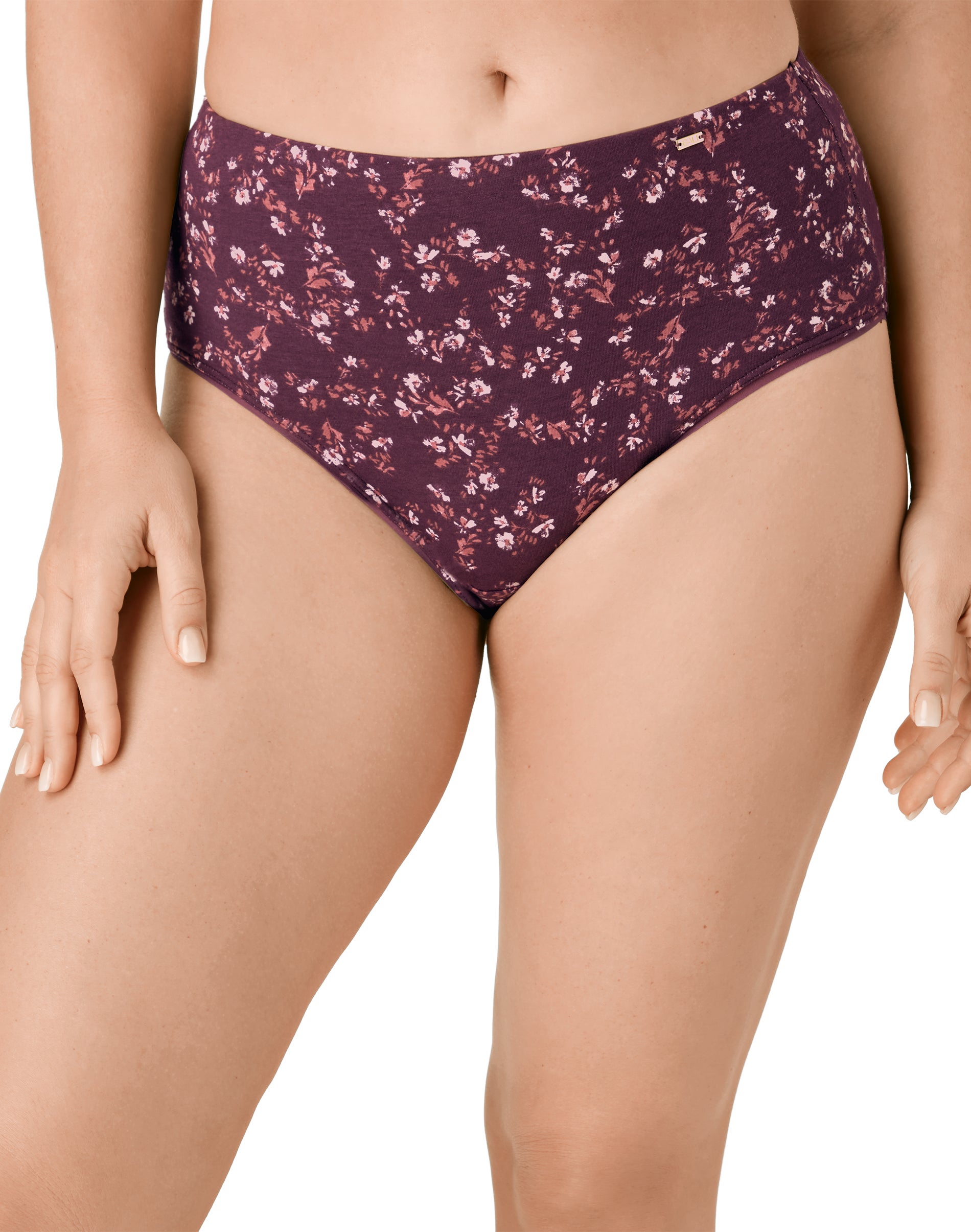 Bali Lux Underwear Brief, Light Tummy Support, Cotton-Stretch Essentials, Moisture Wicking Mini Sugarplum Floral Print 5 Women's