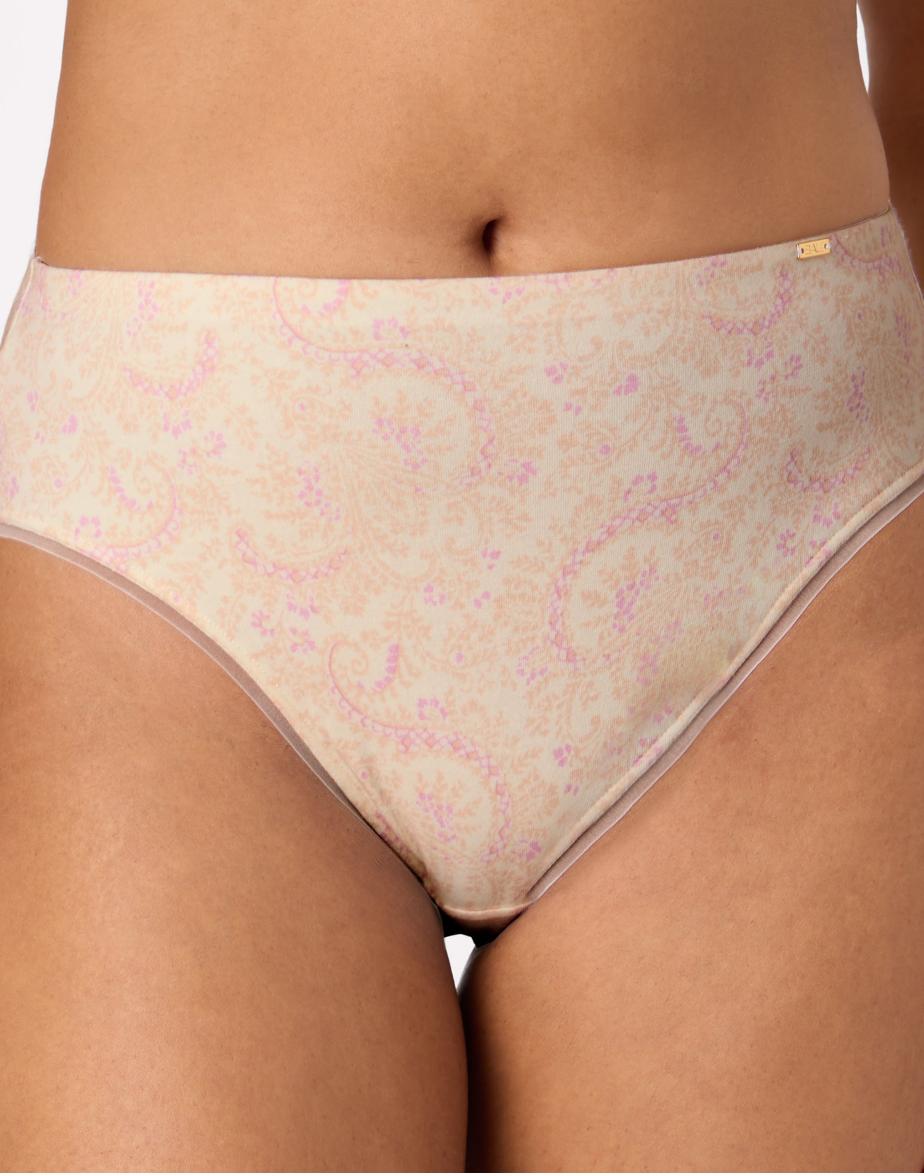 Bali Lux Cotton Essentials Hi-Cut Underwear, Cool Comfort Blend Pearl Paisley Print 8 Women's
