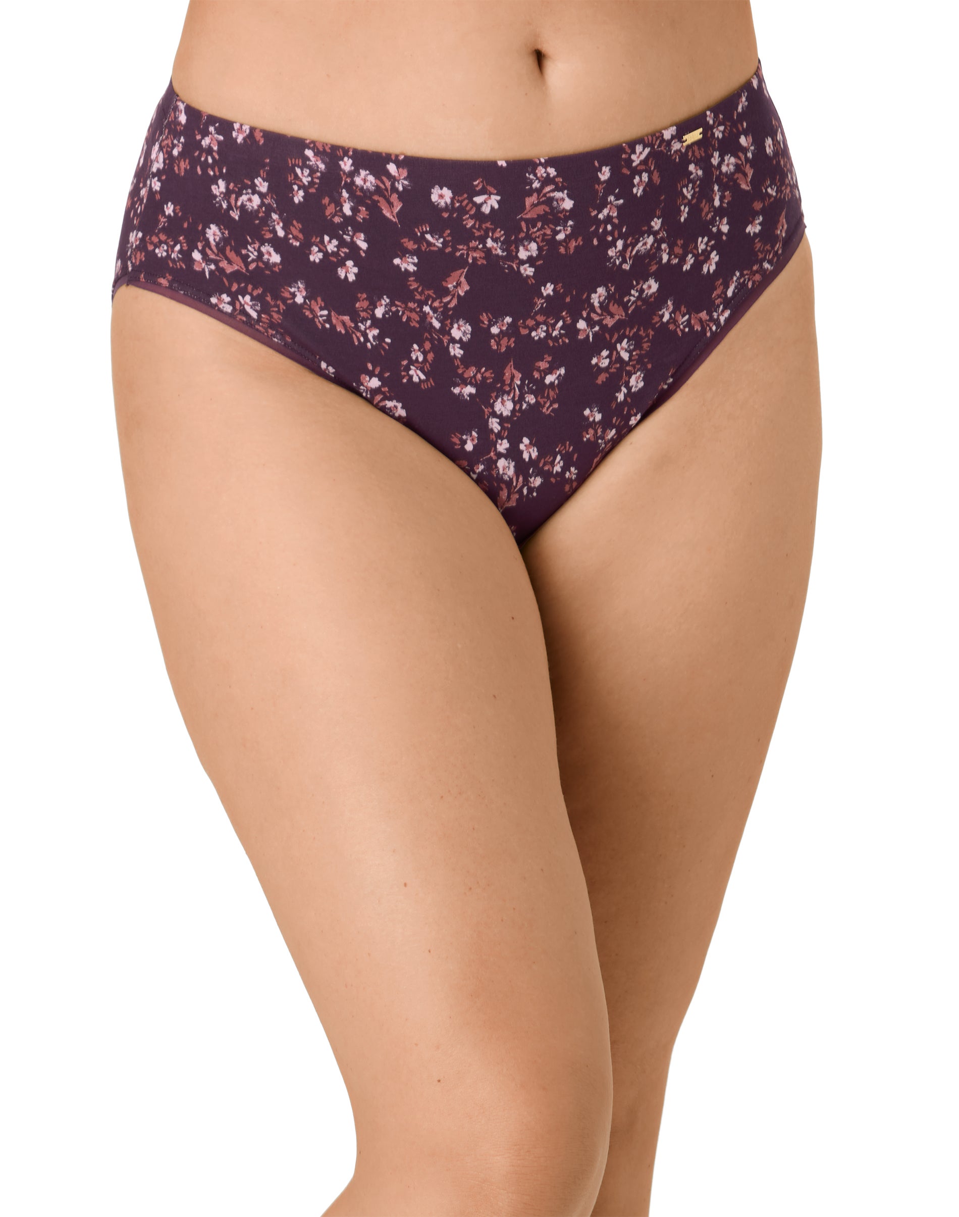 Bali Lux Cotton Essentials Hi-Cut Underwear, Cool Comfort Blend Mini Sugarplum Floral Print 7 Women's