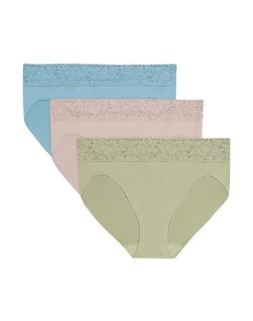 Bali Modern Seamless Lace Trim Hi Cut Underwear, 3-Pack