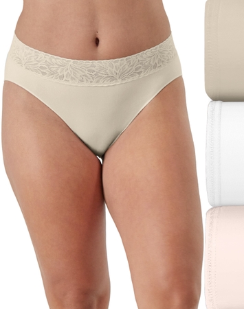 Bali Modern Seamless Lace Trim Hi Cut Underwear, 3-Pack
