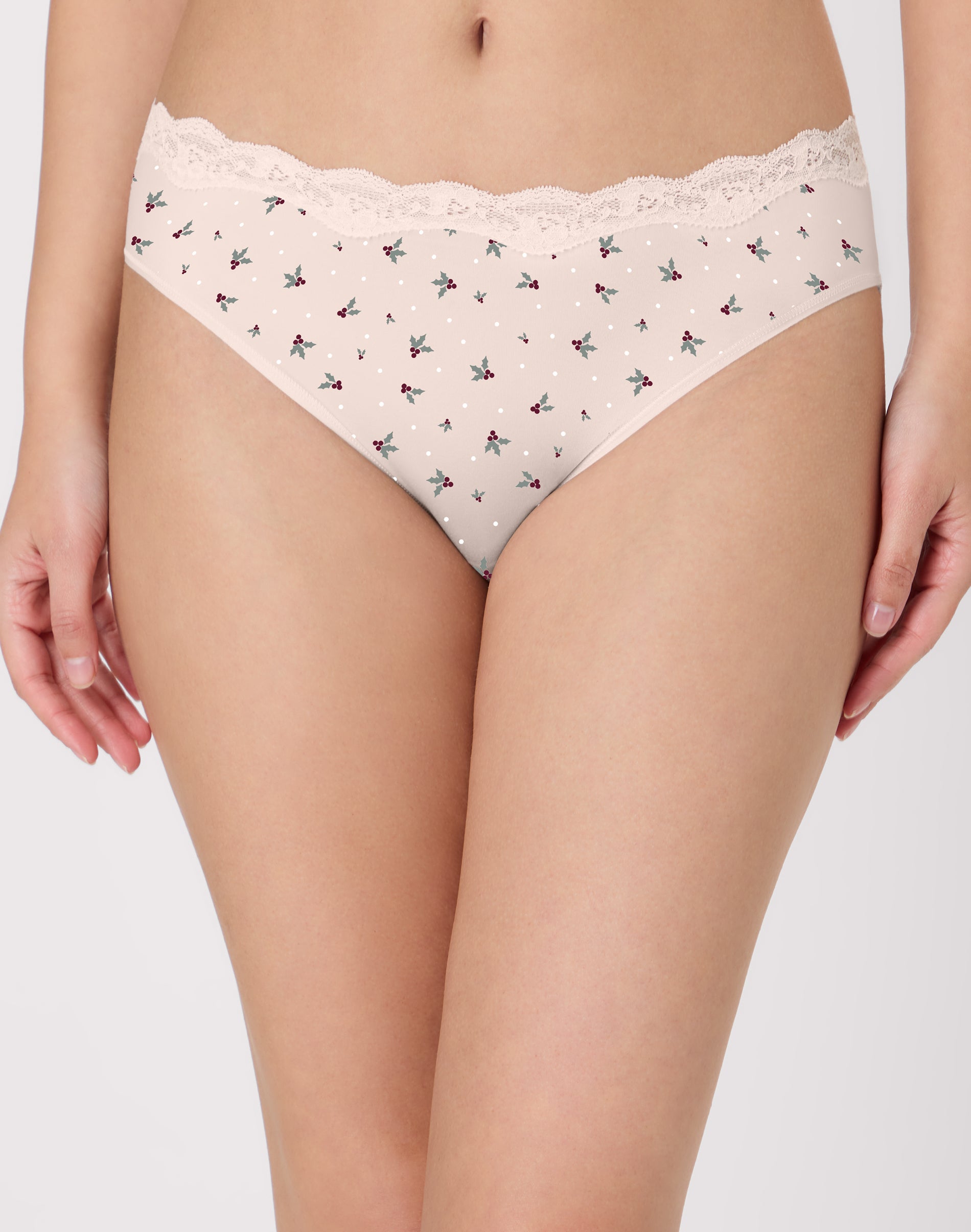 Maidenform Women's Cheeky Lace Underwear, Bikini Beige Bisque Holly Print XL