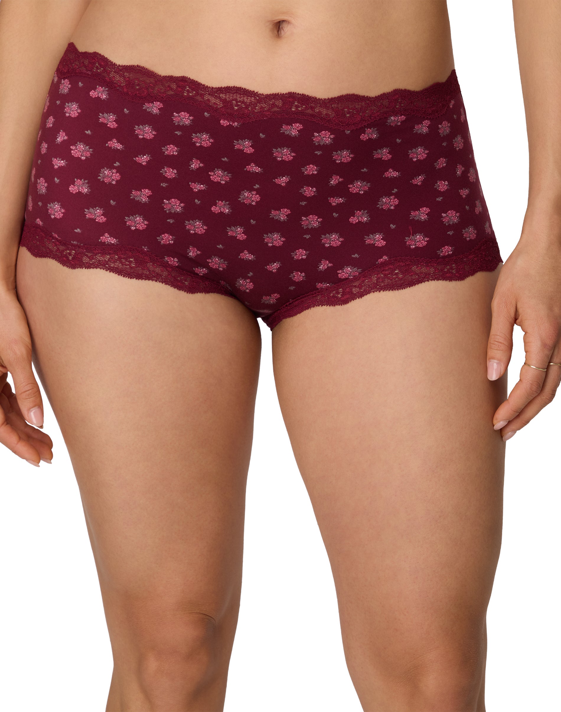 Women's Maidenform Underwear Boy Shorts, Lace Panties Mulled Berry Bouquet D'amour Print M