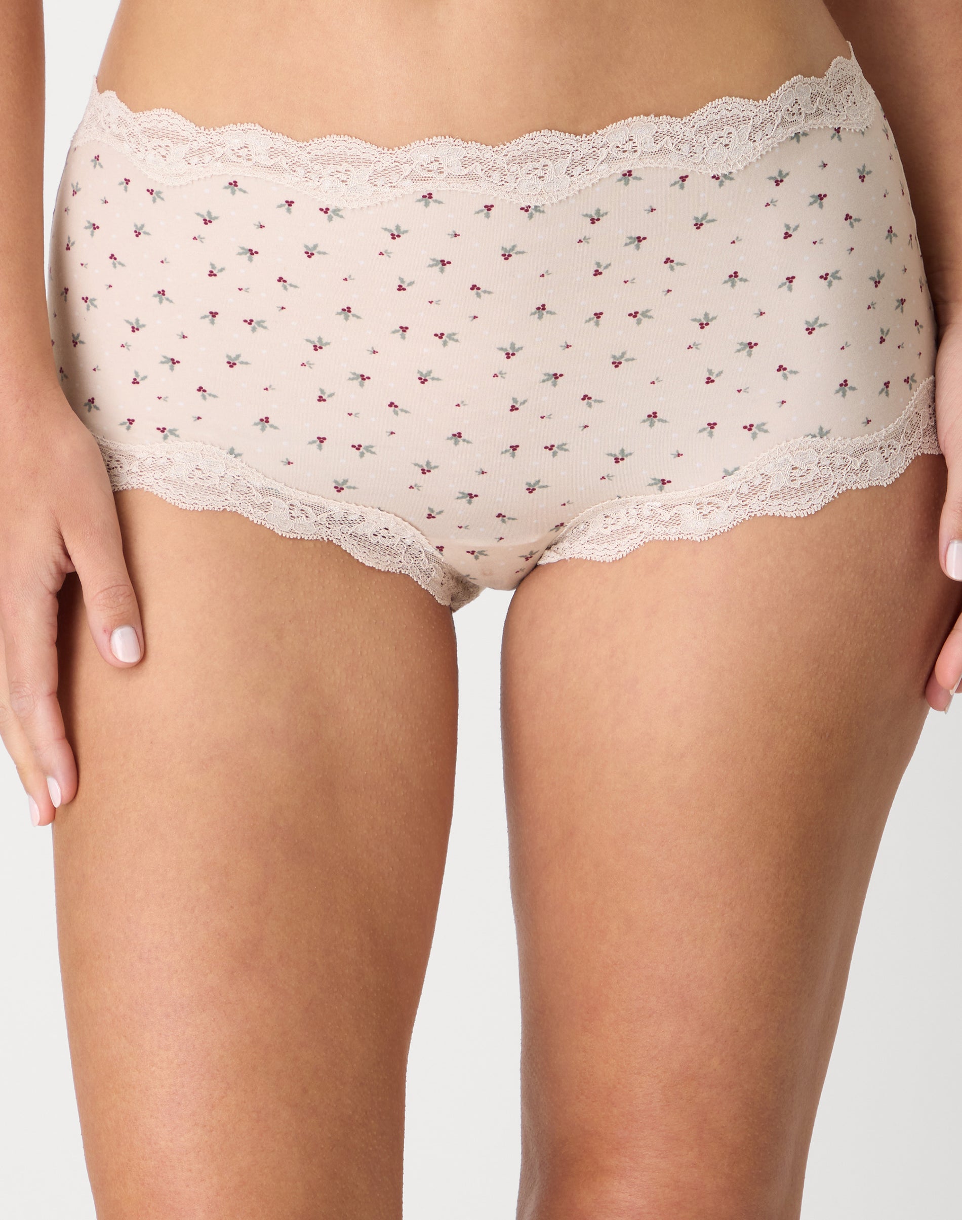 Maidenform Women's Everyday Pretty Lace Mid Rise Boyshort Panty - Holly Print Beige Bisque