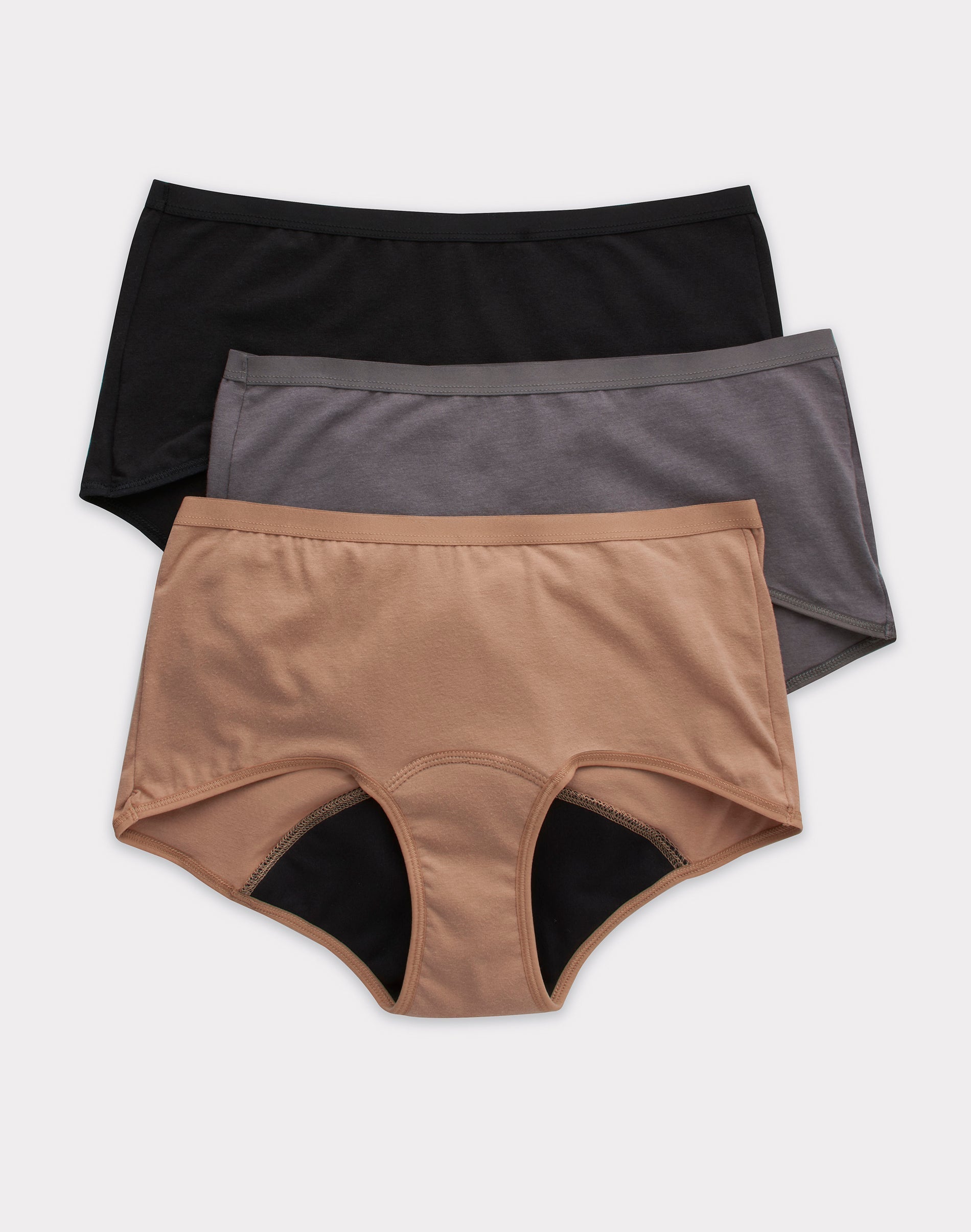 Hanes Comfort, Period. Women's Boyshort Underwear, Moderate Leaks, Neutrals, 3-Pack Assorted