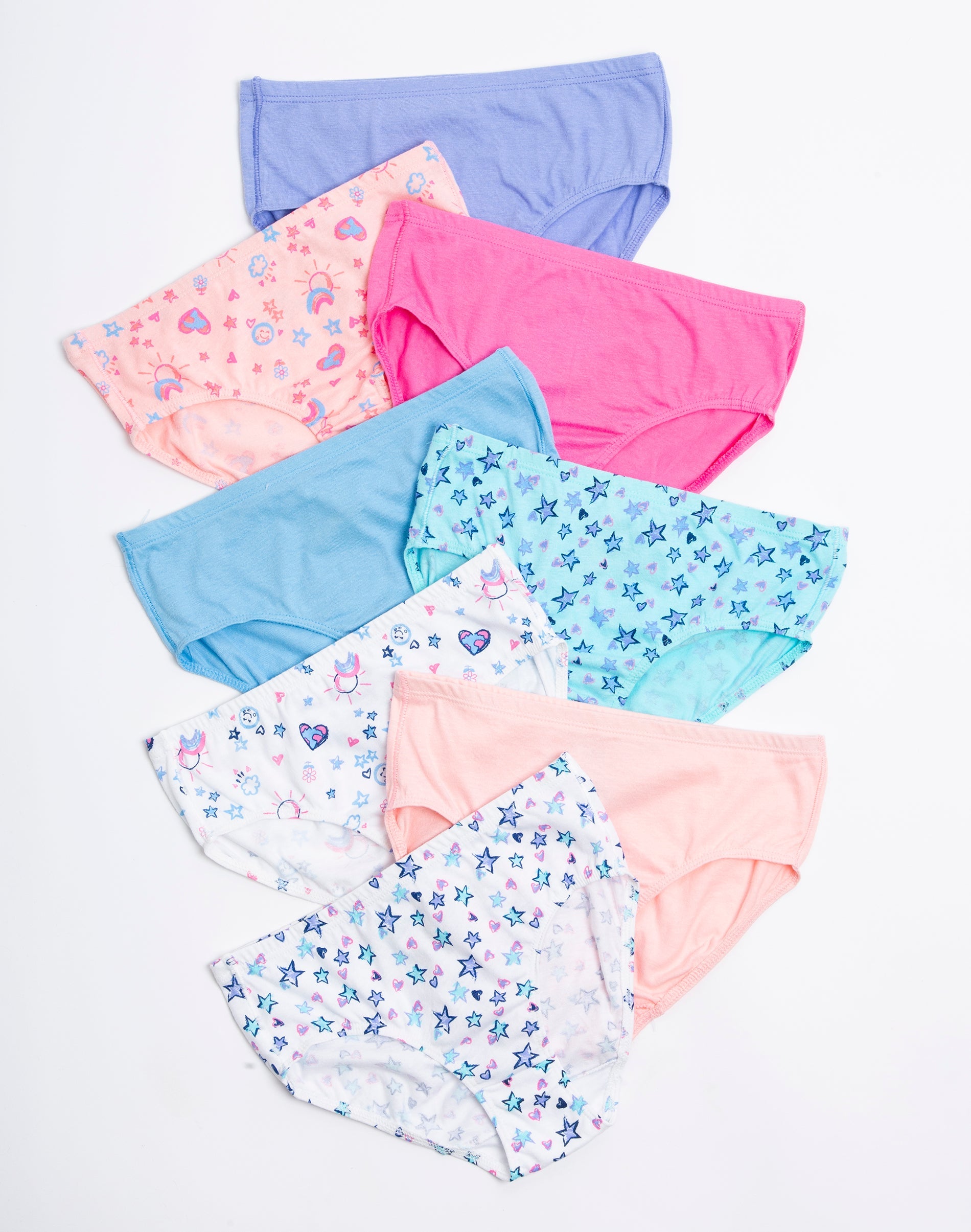 Hanes Ultimate Pure Comfort Girls' Hipster Underwear, Cotton, 8-Pack Light Geometric Blue 12