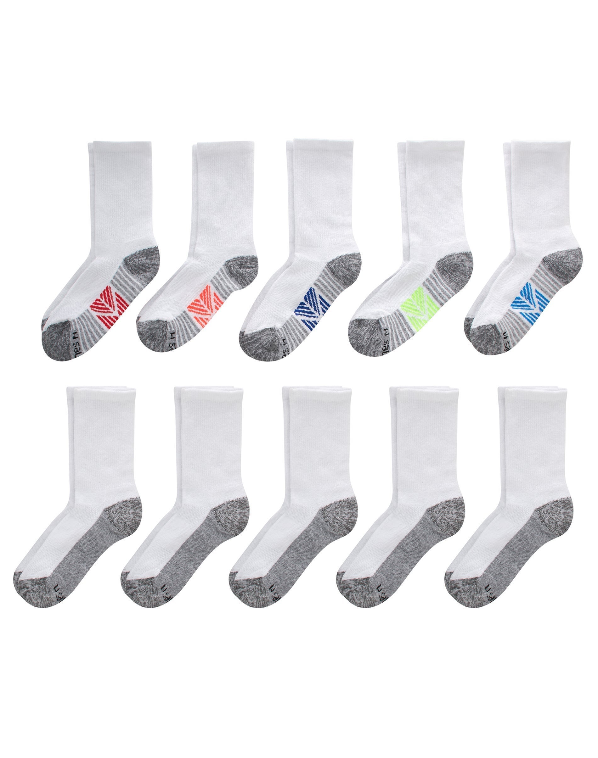Hanes Ultimate Double Tough Boys' Crew Socks, 10-Pairs White L