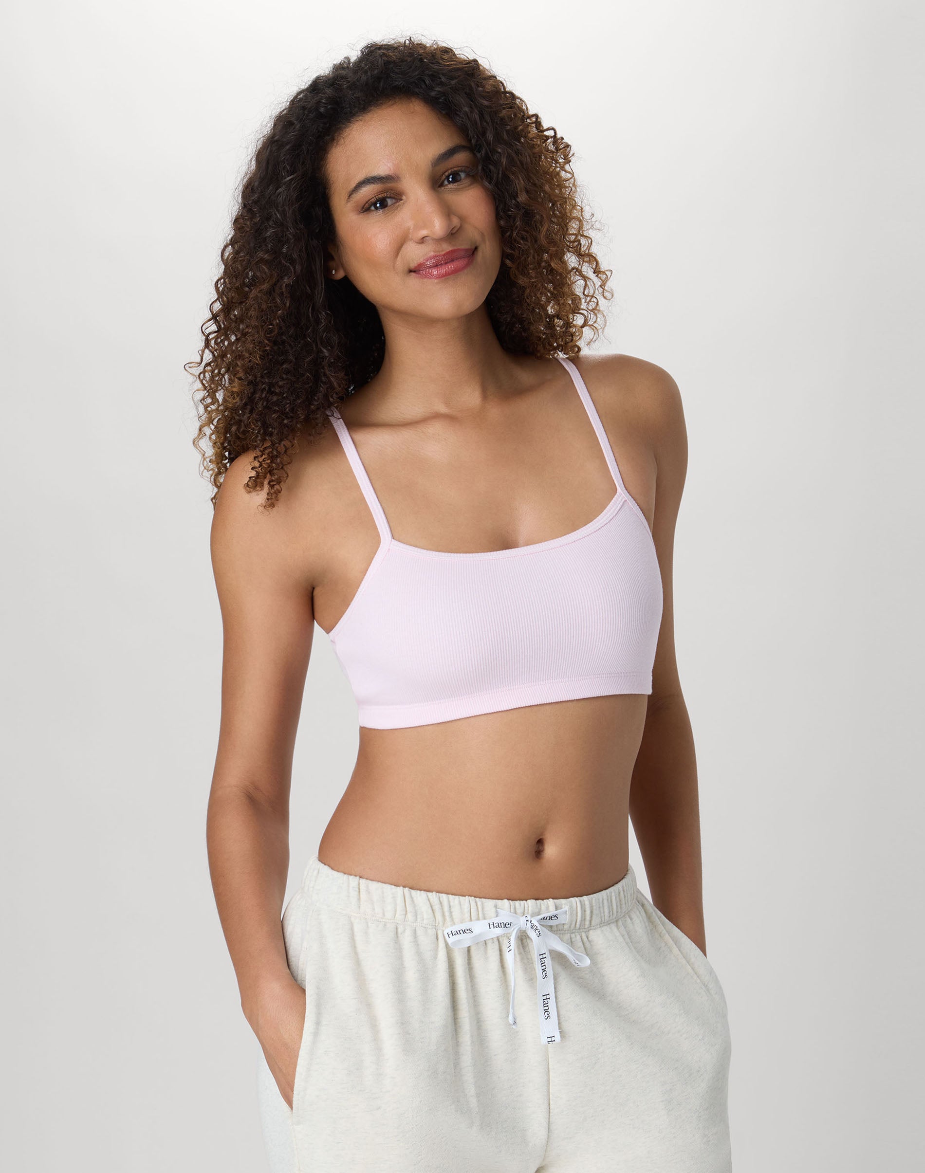 Hanes Women's String Crop Bralette, 3-Pack Infinity Purple/Pink Crystal/Ballerina Slipper Rib XL