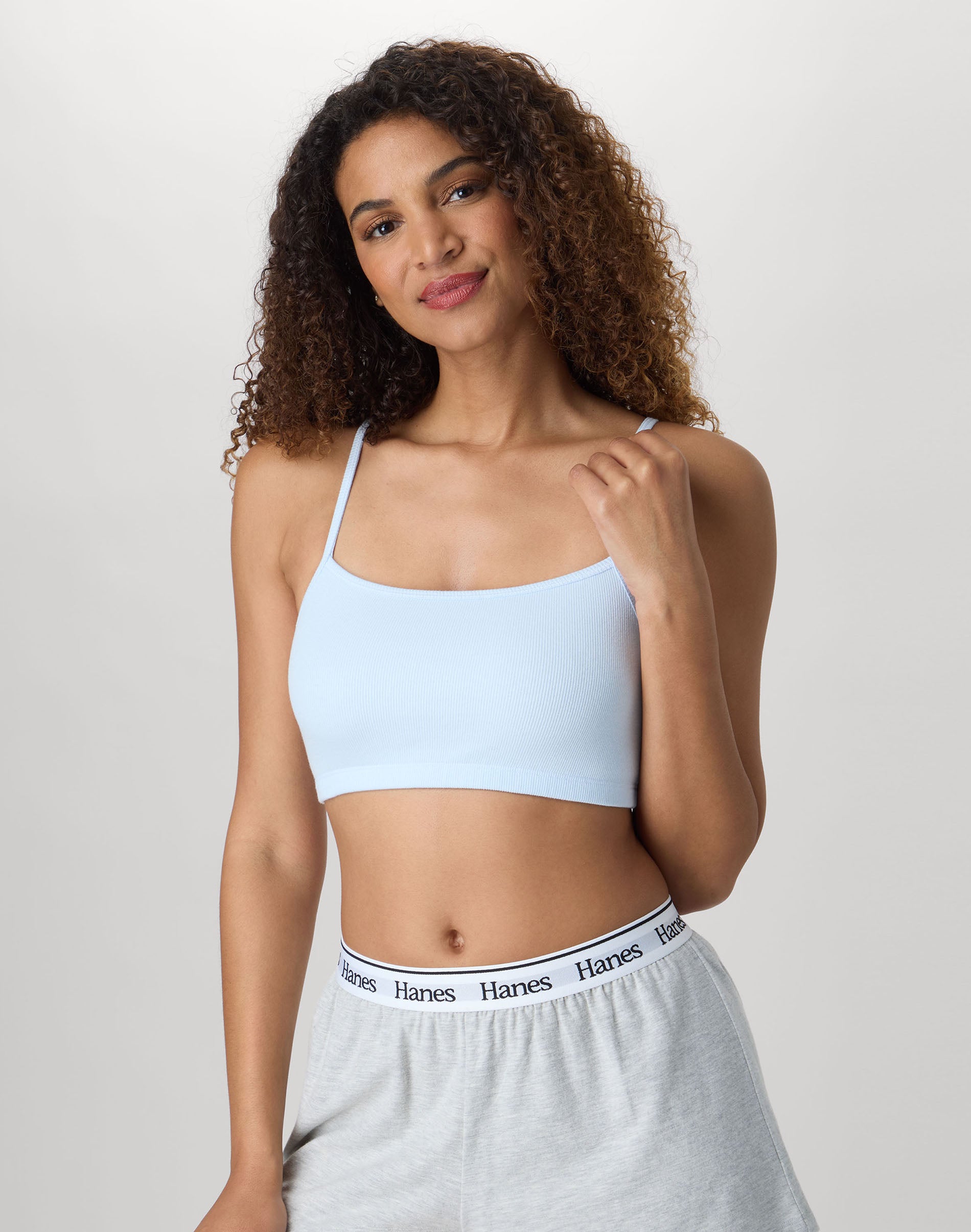 Hanes Women's String Crop Bralette, 3-Pack Magical Blue/Concrete Pe Heather/Smooth Blue Rib 2XL