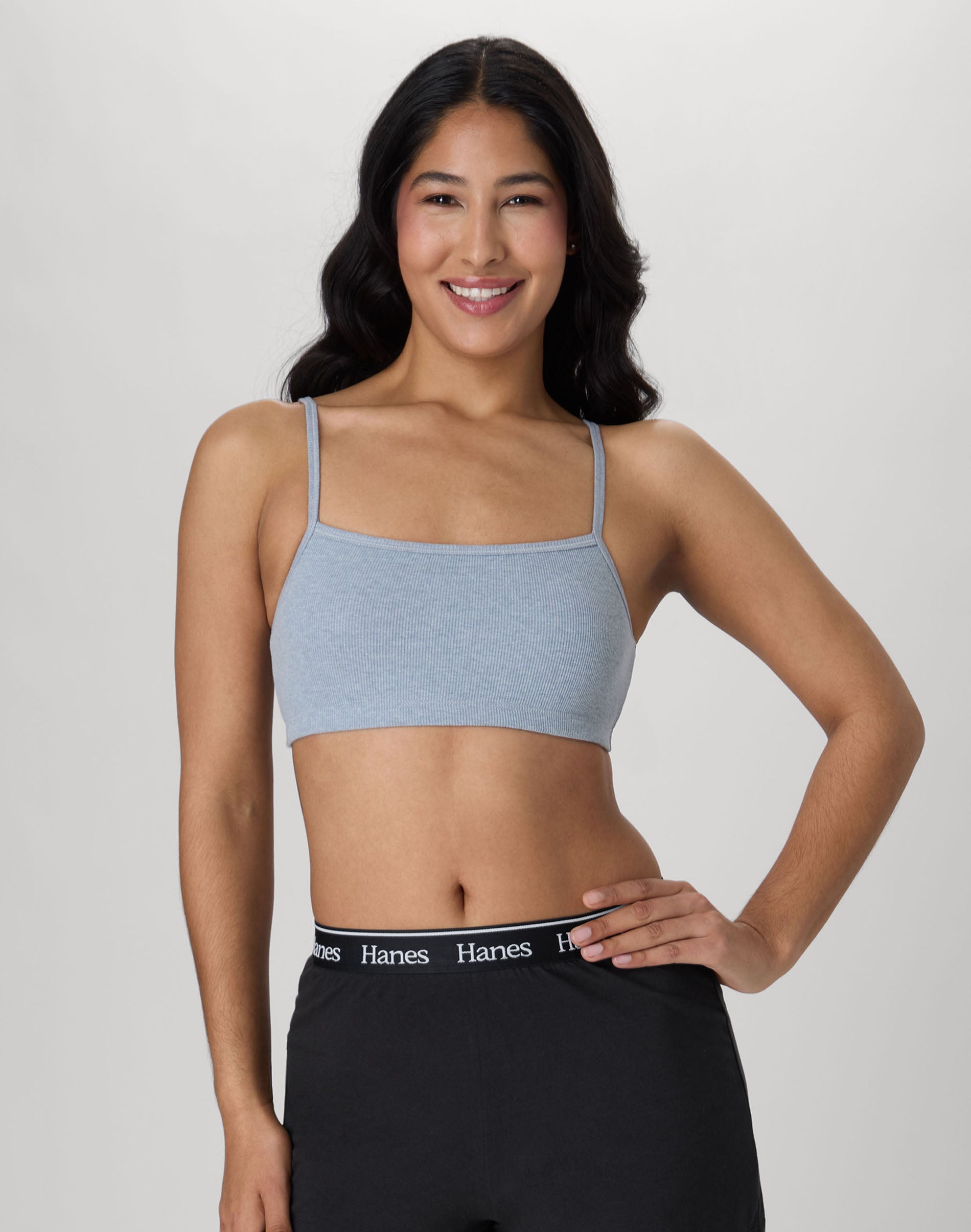 Hanes Women's String Crop Bralette, 3-Pack Black/Concrete Pe Heather/White Rib S