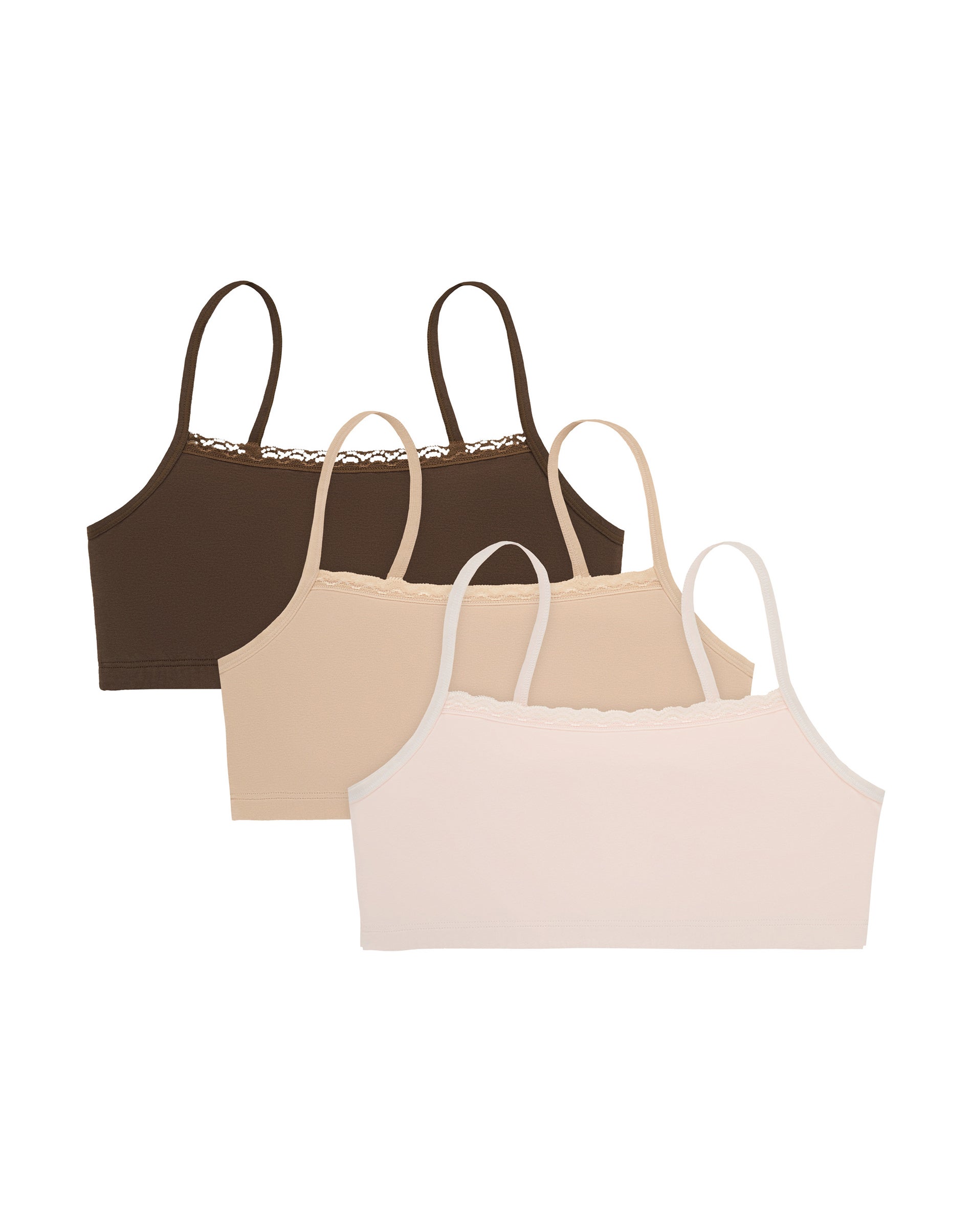 Hanes Women's String Crop Bralette, 3-Pack Dark Chocolate/Nude/Light Buff XS