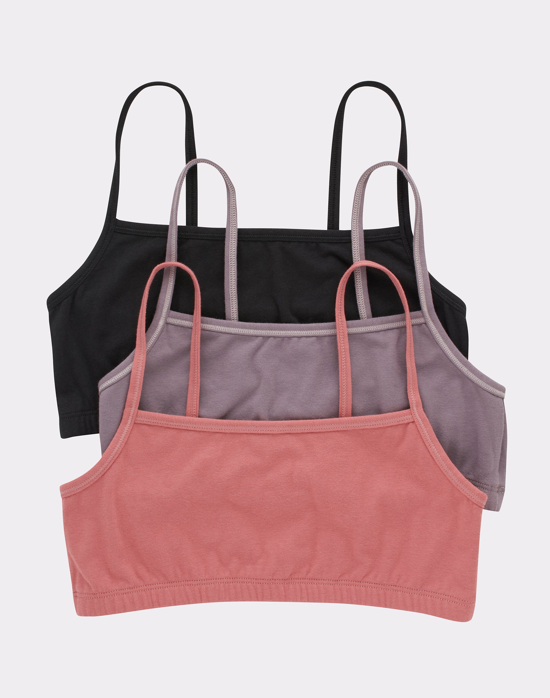 Hanes Women's String Crop Bralette, 3-Pack Black/Spiced Fig/Terra Red XS