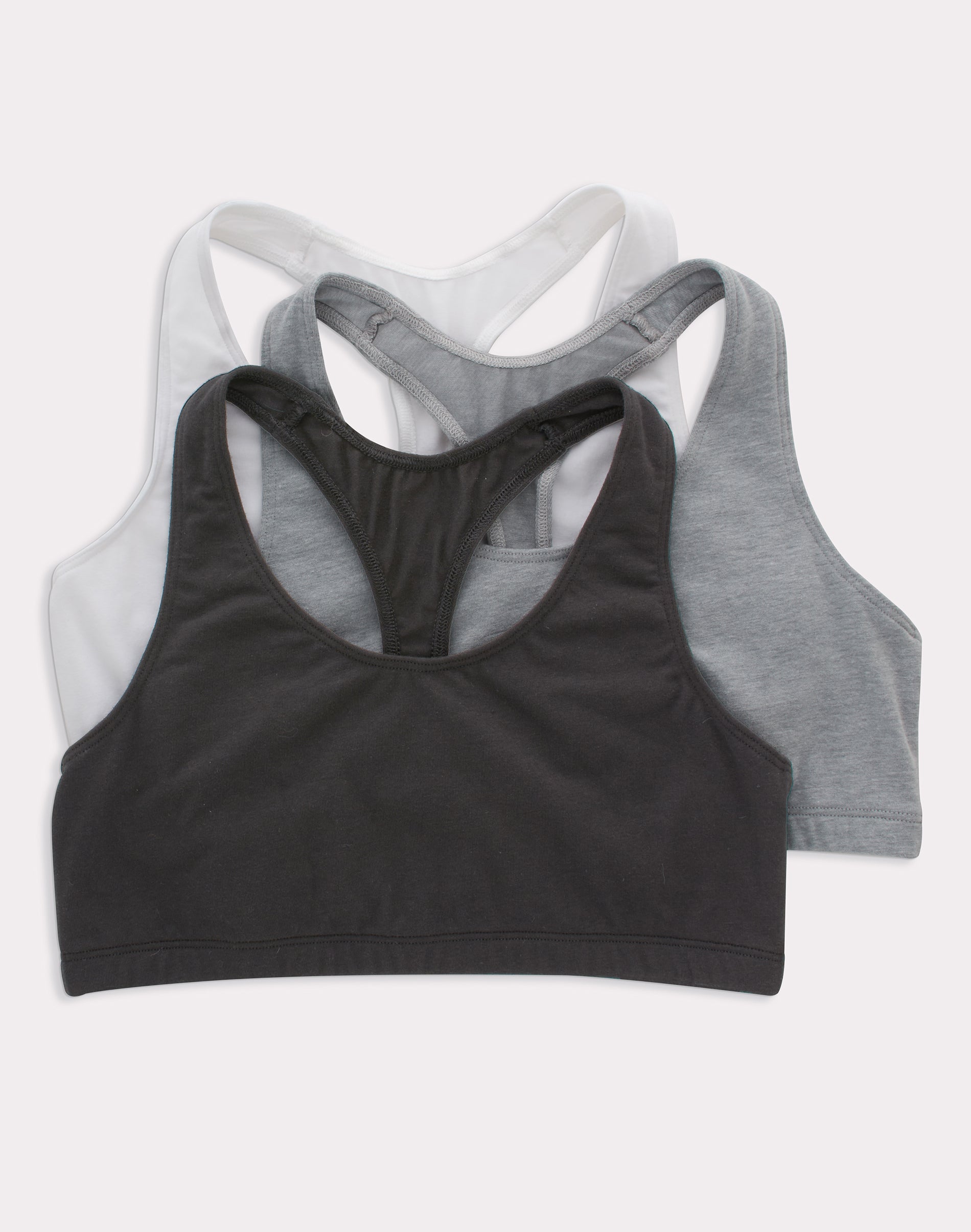 Hanes Women's Cotton Racerback Sports Bralette, Low Impact, 3-Pack White/Concrete Pe Heather/Black XS