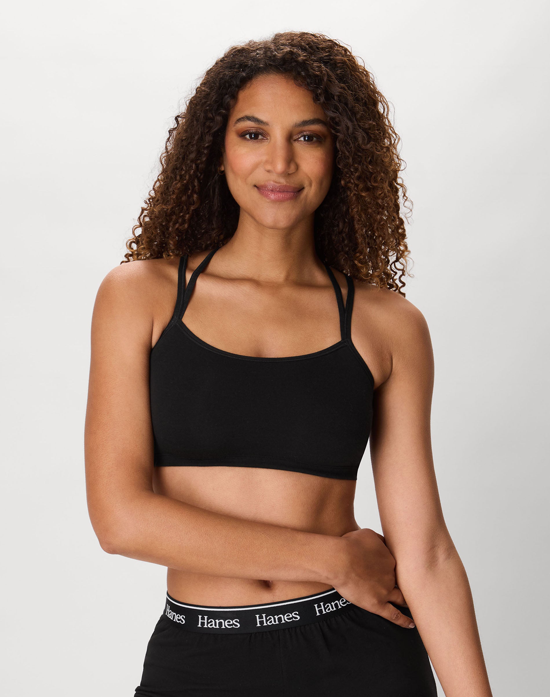 Hanes Women's Wireless Bralettes Pack, 3-Pack, Breathable, Cotton-Blend Black/Black/Black M