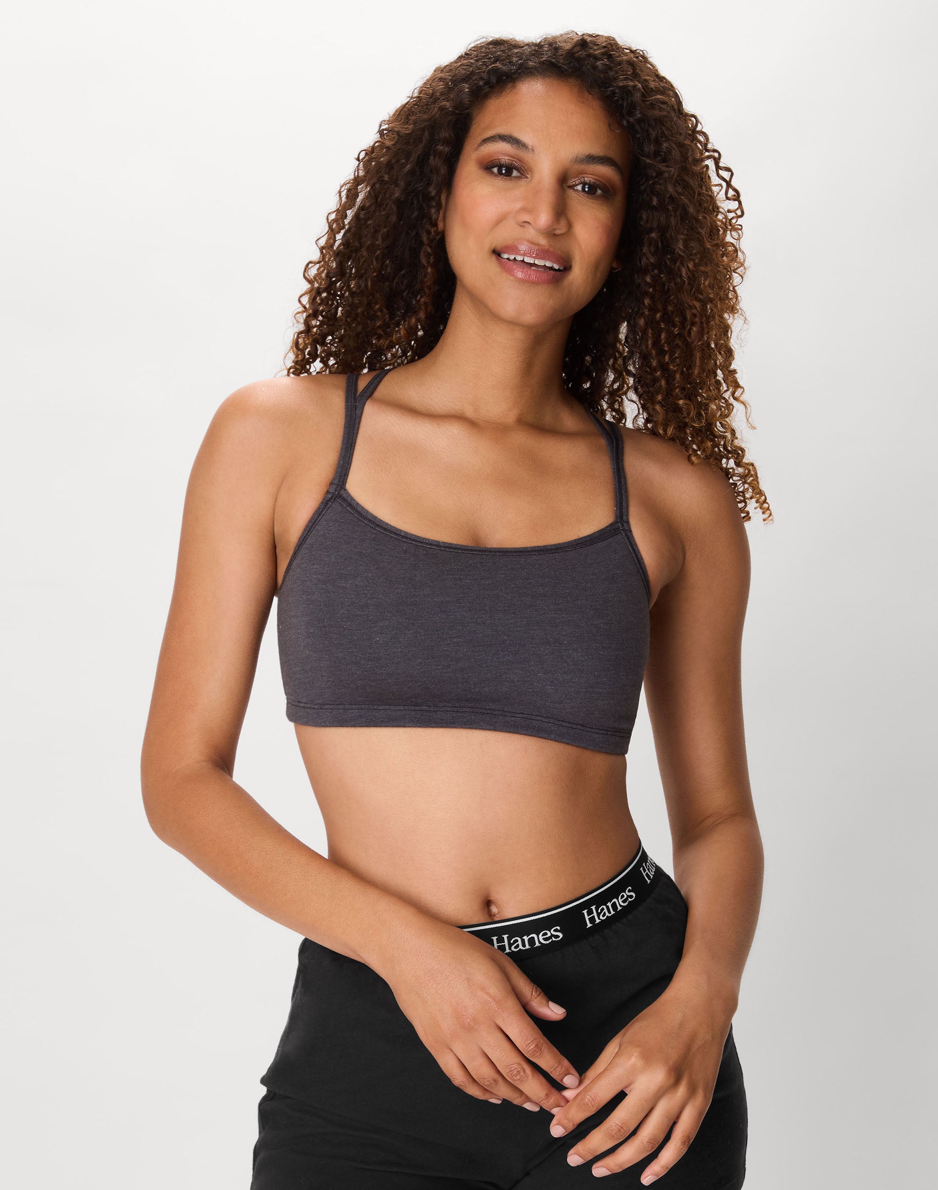 Hanes Women's Wireless Bralettes Pack, 3-Pack, Breathable, Cotton-Blend Moonlight Heather/Concrete Heather/White L