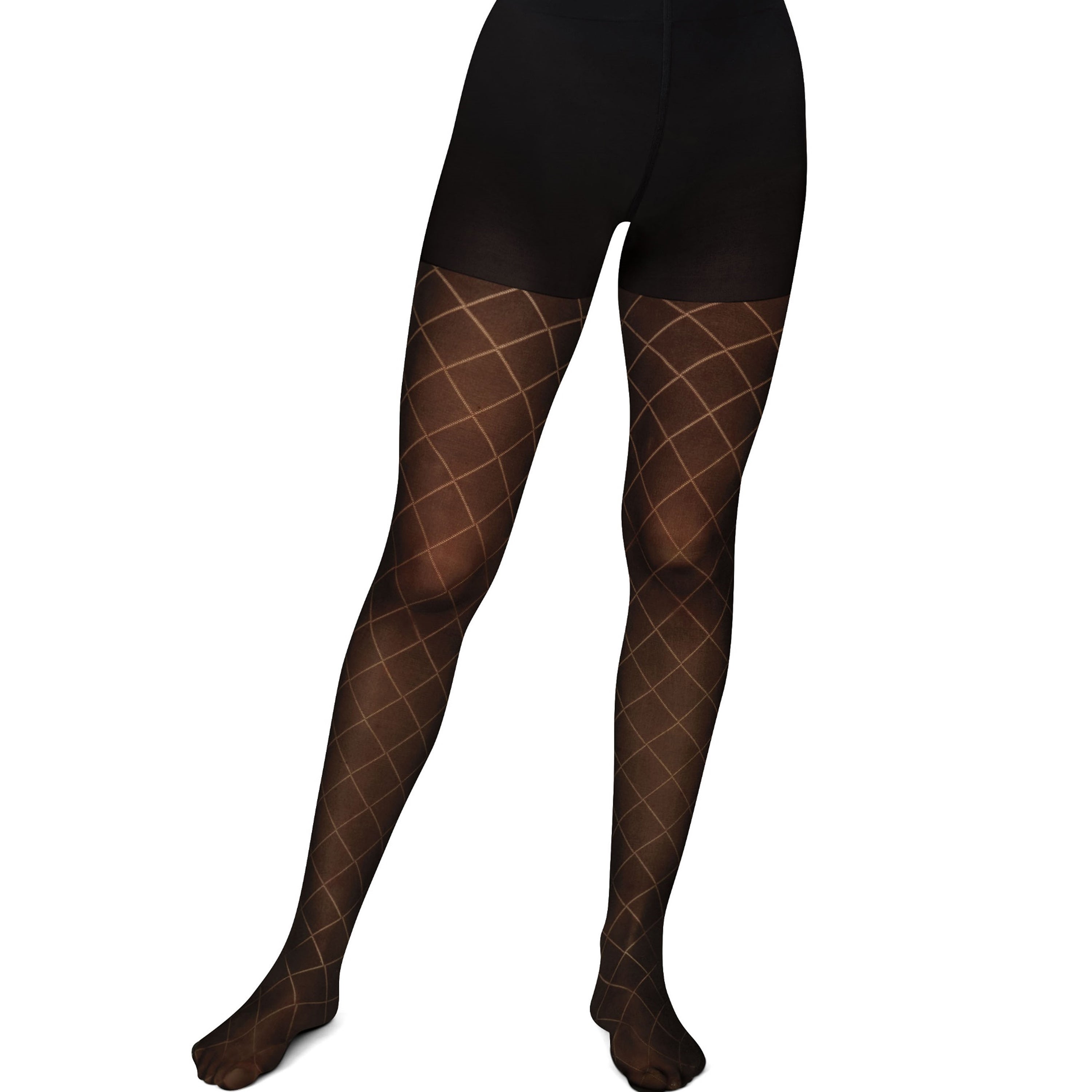 Hanes EcoSmart Women's Diamond Outline Tights - Control Top Shaping - Patterned Hosiery Black XL