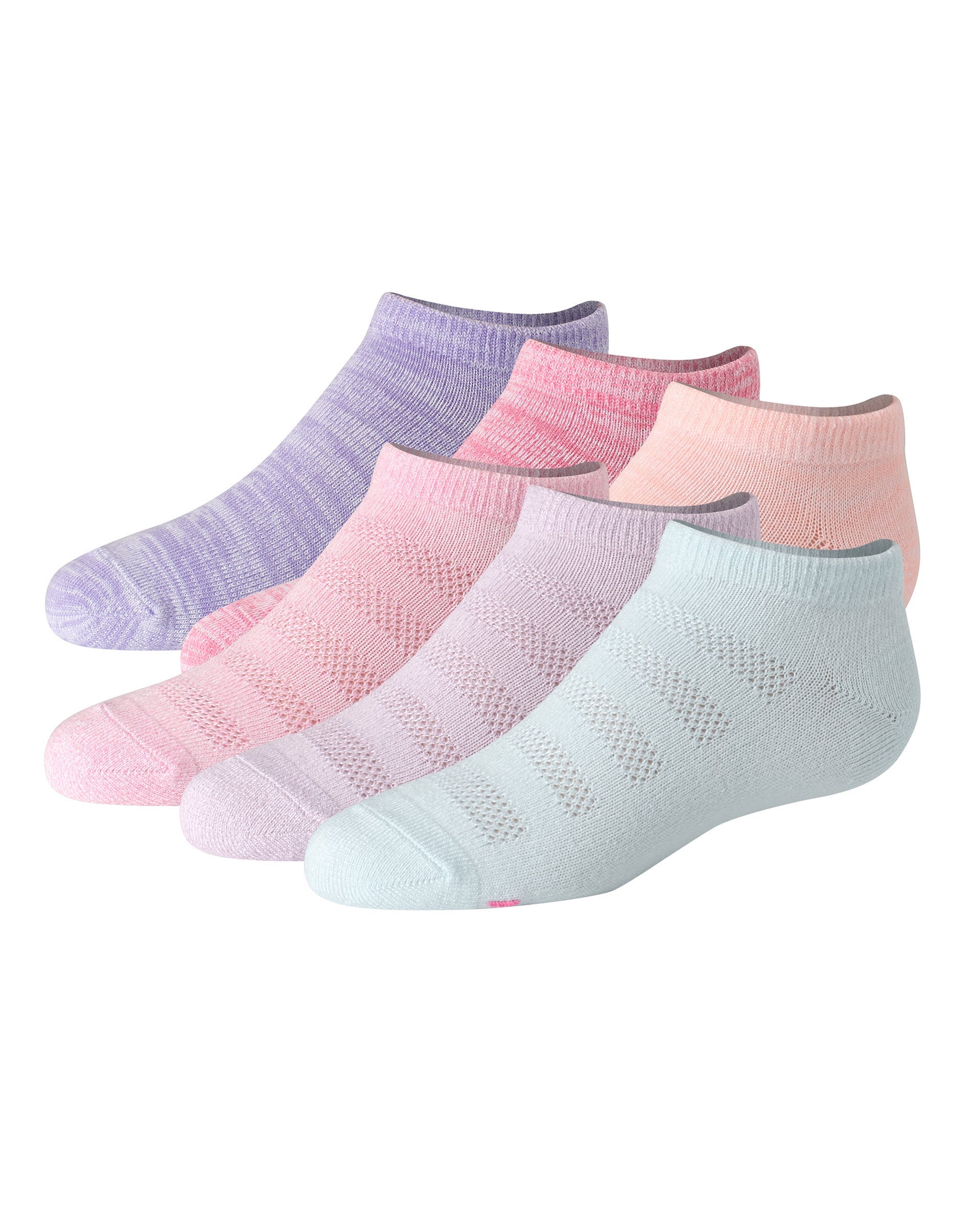 Hanes Ultimate Pure Comfort Girls' No Show Socks, Assorted, 6-Pairs Blue/Pink M