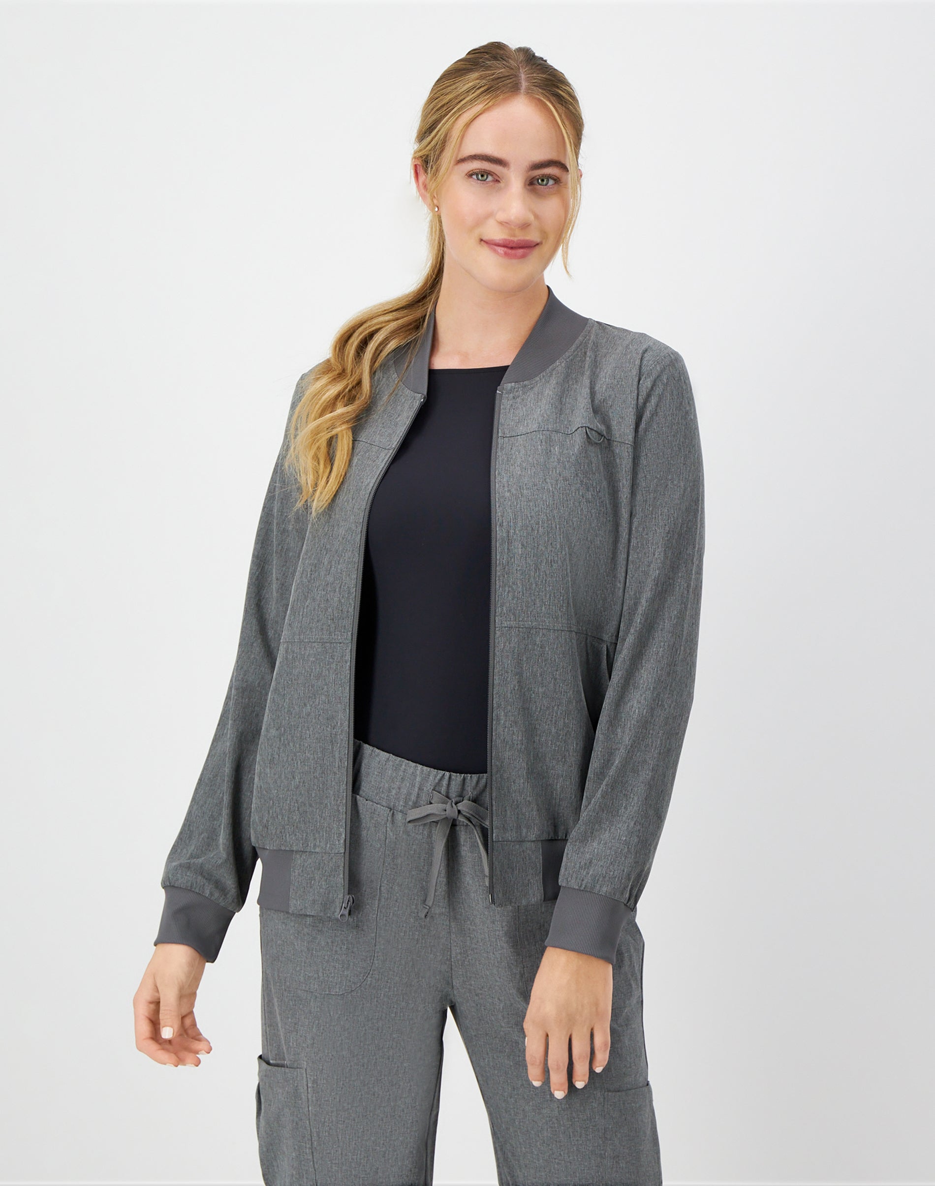 Hanes Comfort Fit Scrubs Women's Scrub Bomber Jacket Ebony Heather 2XL