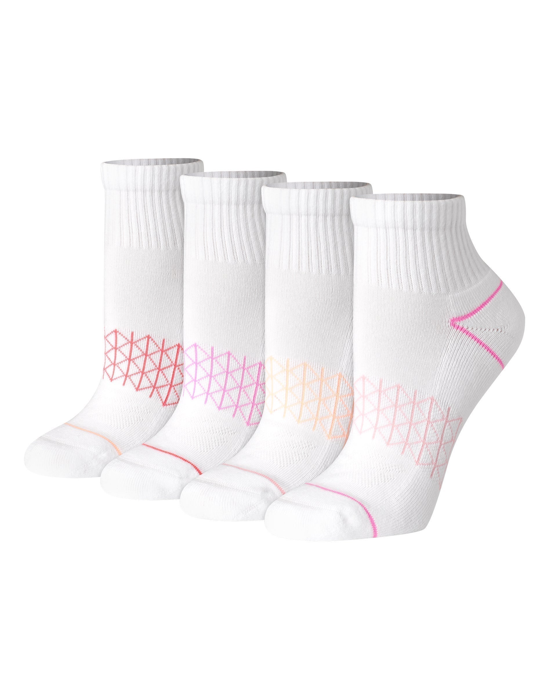 One Hanes Place Absolute Comfort Women's Ankle Socks Pack, 4-Pairs White/Pink 5-9