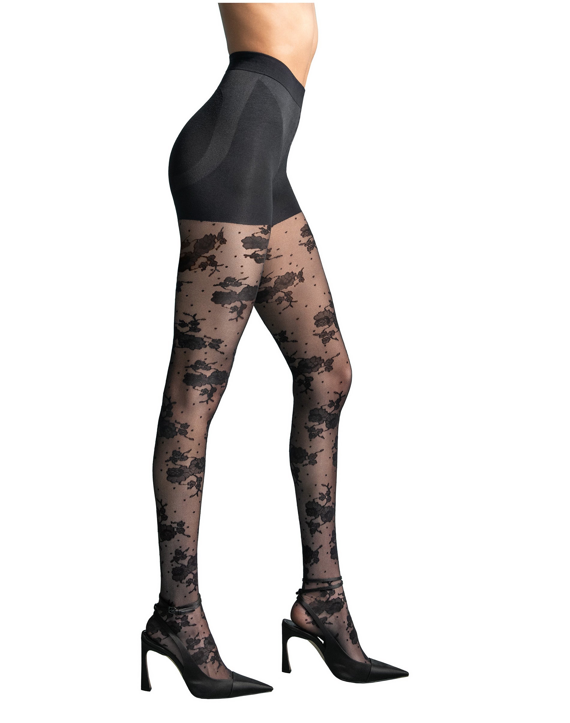 One Hanes Place L'eggs Floral Lace Dot Women's Tights - Shaping & Lifting Hosiery - Smooth Hold Black XL