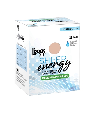 L'eggs Sheer Energy Medium Support Compression Tights, Sheer Toe, 2-Pairs