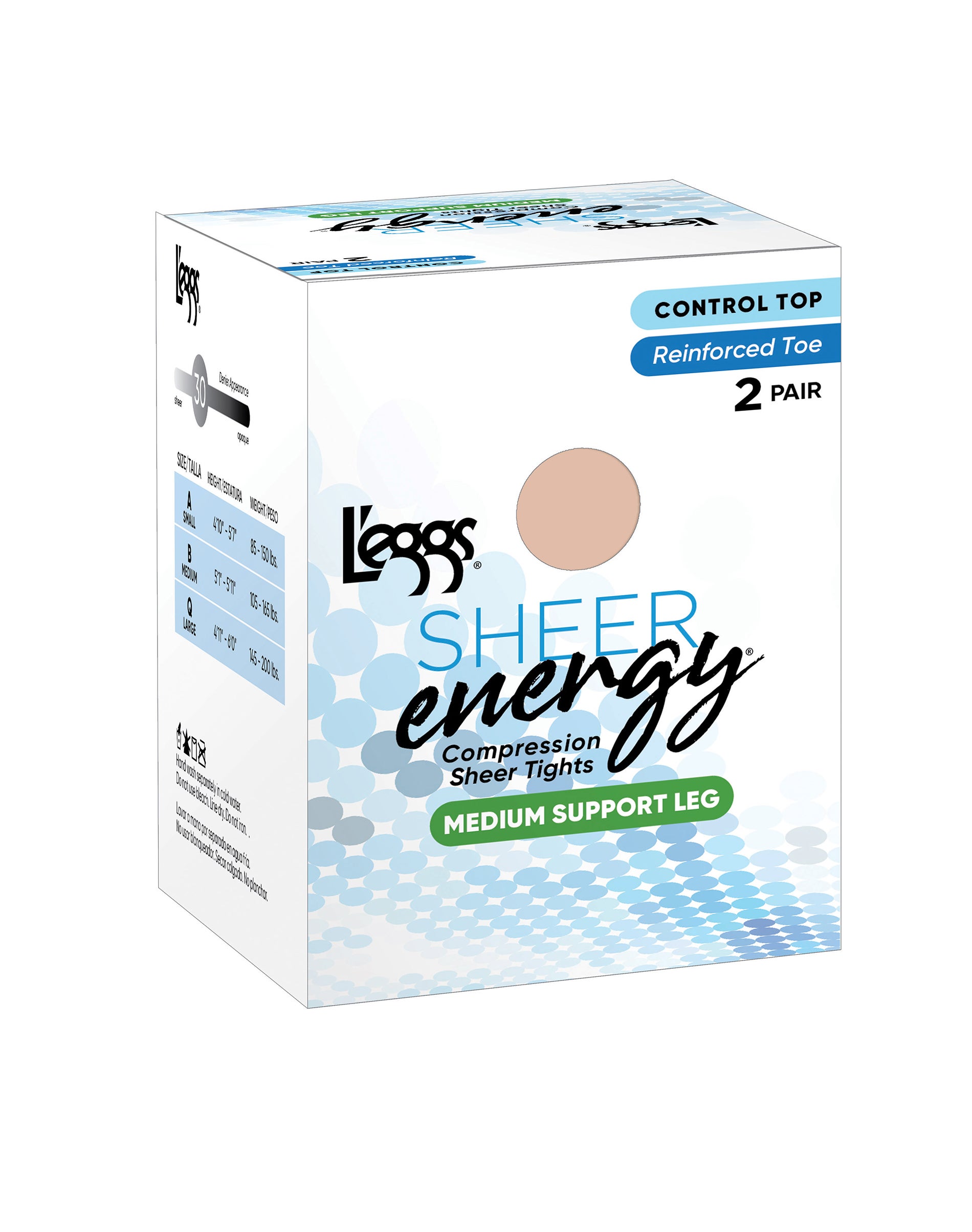 L'eggs Sheer Energy Medium Support Compression Tights, Reinforced Toe, 2-Pairs Nude Q Women's