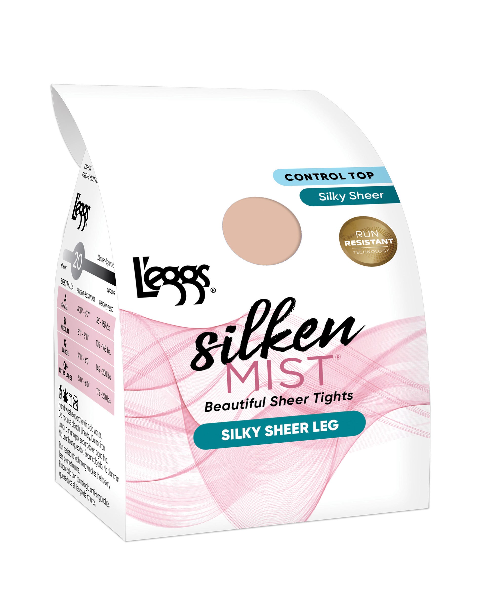 L'eggs Silken Mist Silky Sheer Tights with Control Top Nude B Women's