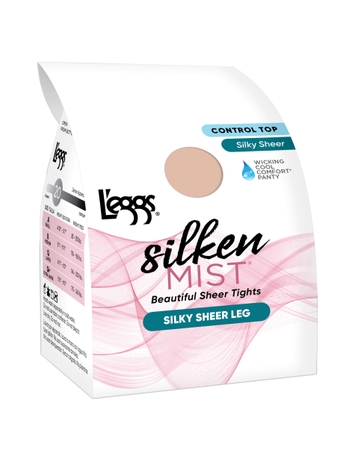 L'eggs Silken Mist Silky Sheer Tights with Control Top, Moisture-Wicking