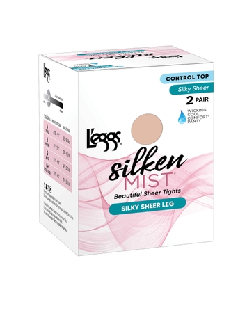 L'eggs Silken Mist Silky Sheer Tights with Control Top, Moisture-Wicking, 2-Pairs