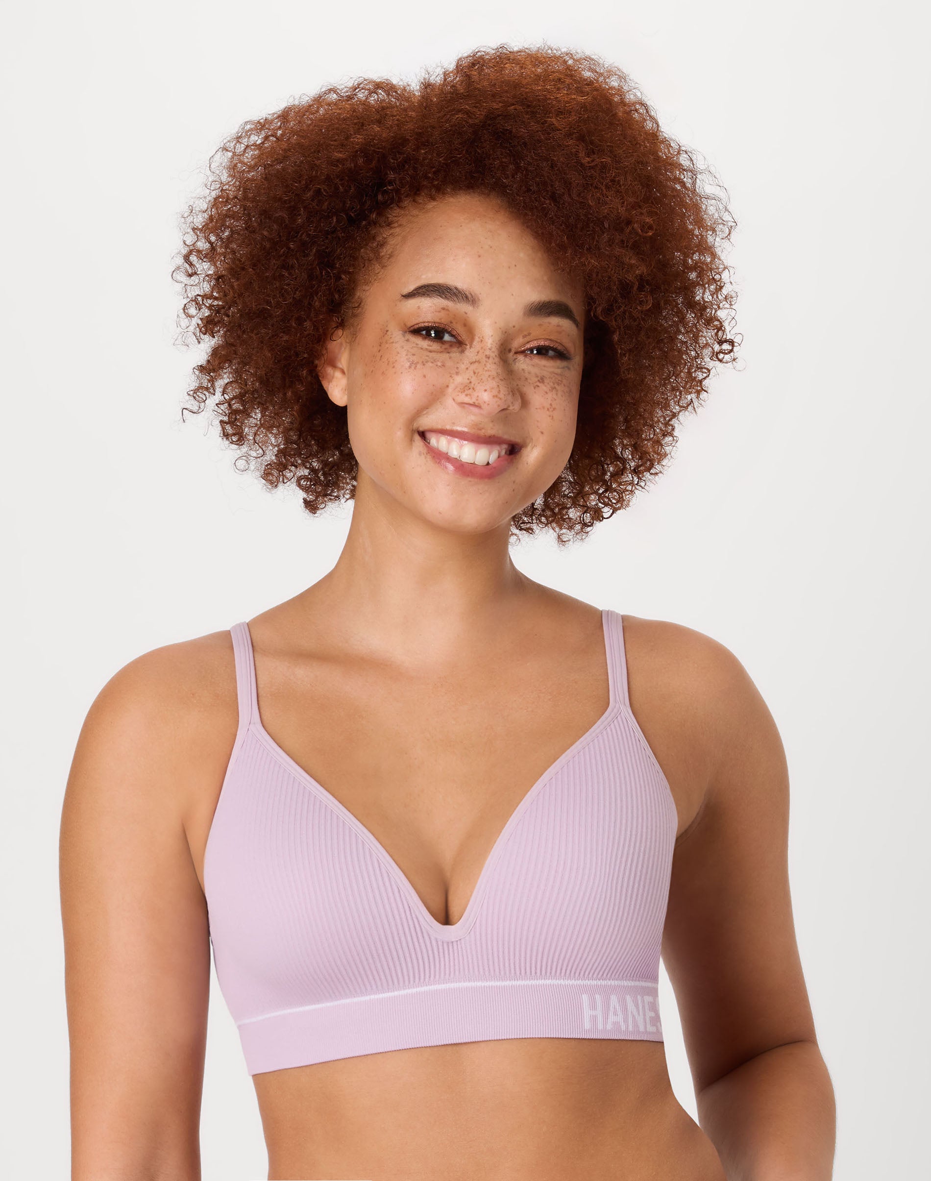 Hanes Originals Women's Seamless Rib Contour Bralette Purple Mauve M