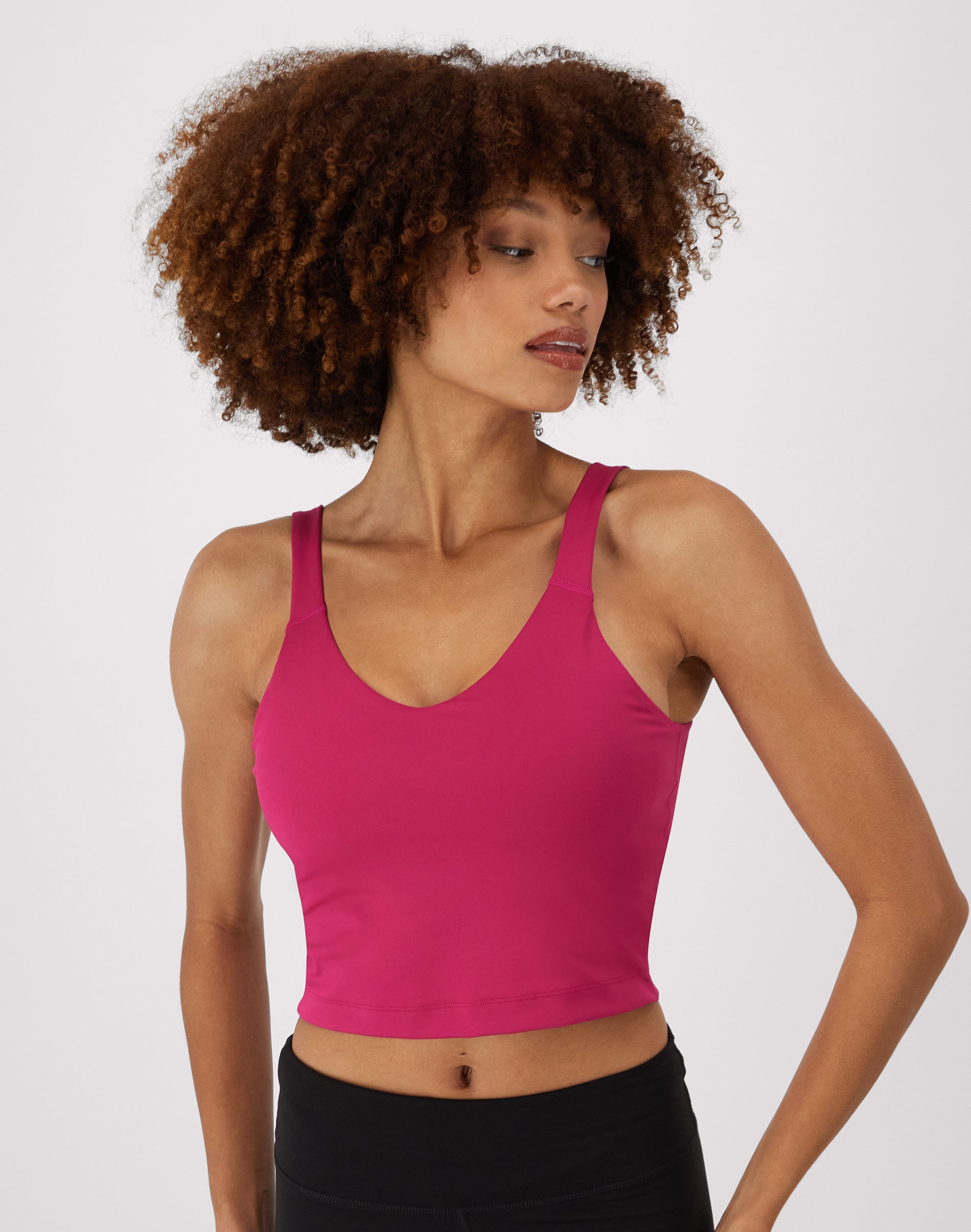 Hanes Moves Women's V-Neck Crop Bralette, Light Support Fresh Berry L