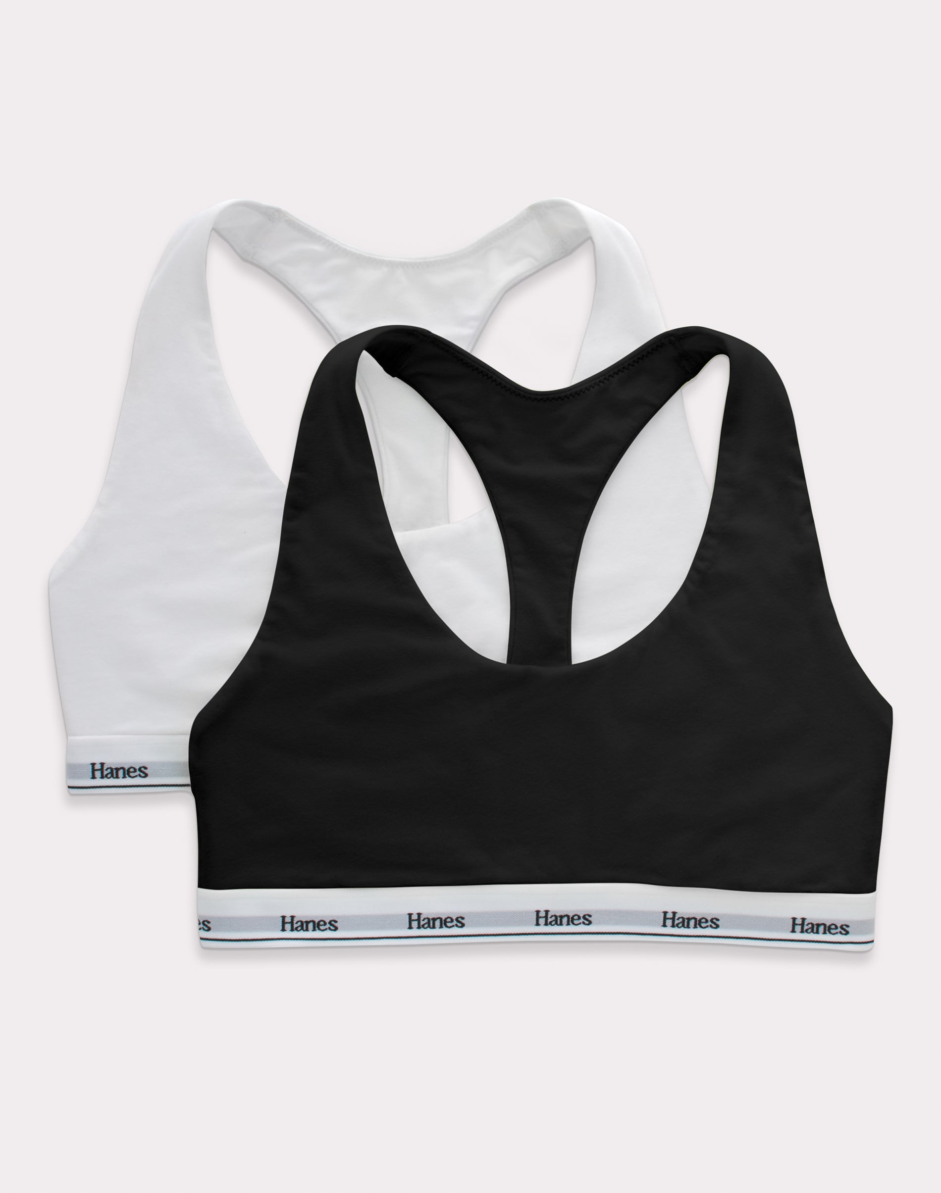 Hanes Originals Racerback Bralette, Breathable Stretch Cotton, 2-Pack Black/White S Women's
