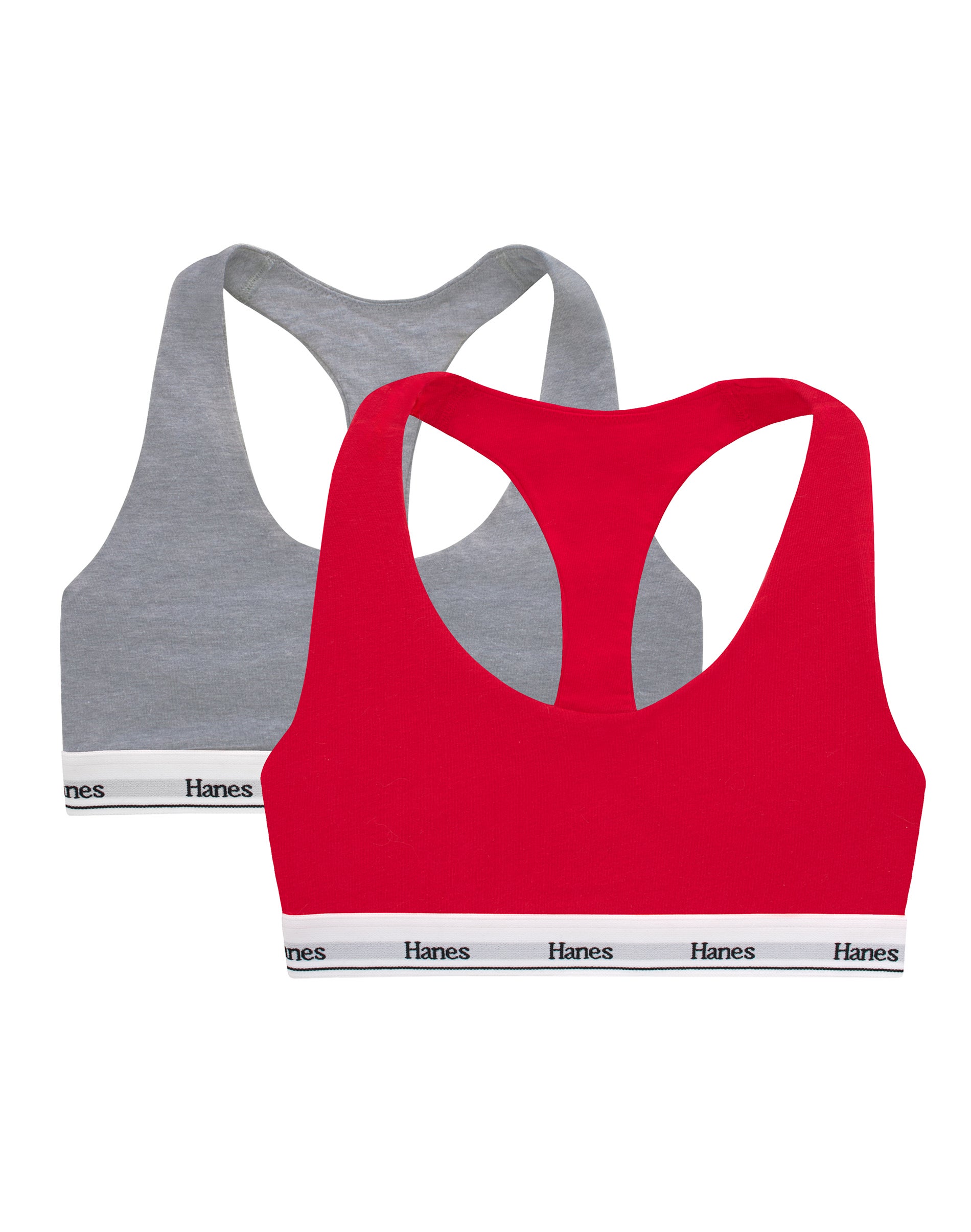 Hanes Originals Racerback Bralette, Breathable Stretch Cotton, 2-Pack Shelton Red/Concrete Heather XL Women's