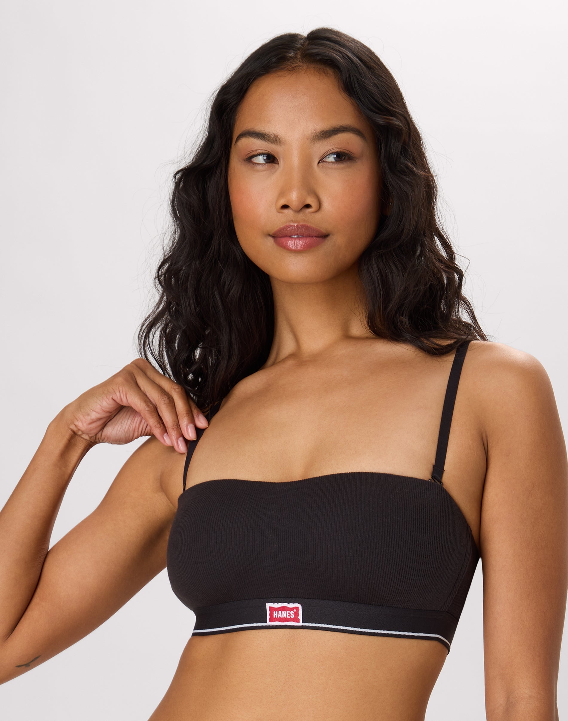 Hanes Originals Women's T-Shirt Bra Bandeau, Light Lift Multiway Balconette Wireless Padded Black 2XL