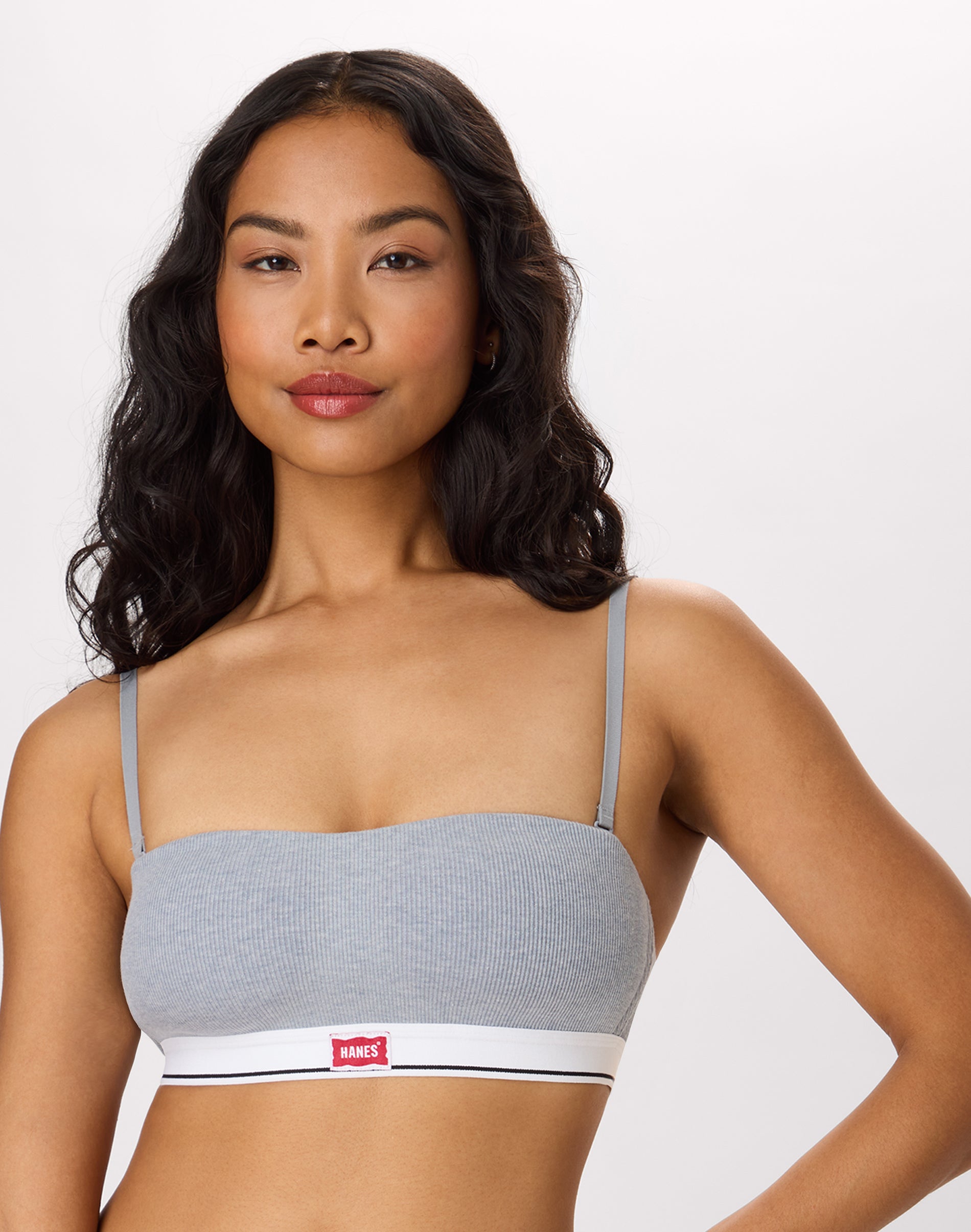 Hanes Originals Women's T-Shirt Bra Bandeau, Light Lift Multiway Balconette Wireless Padded Grey 2XL